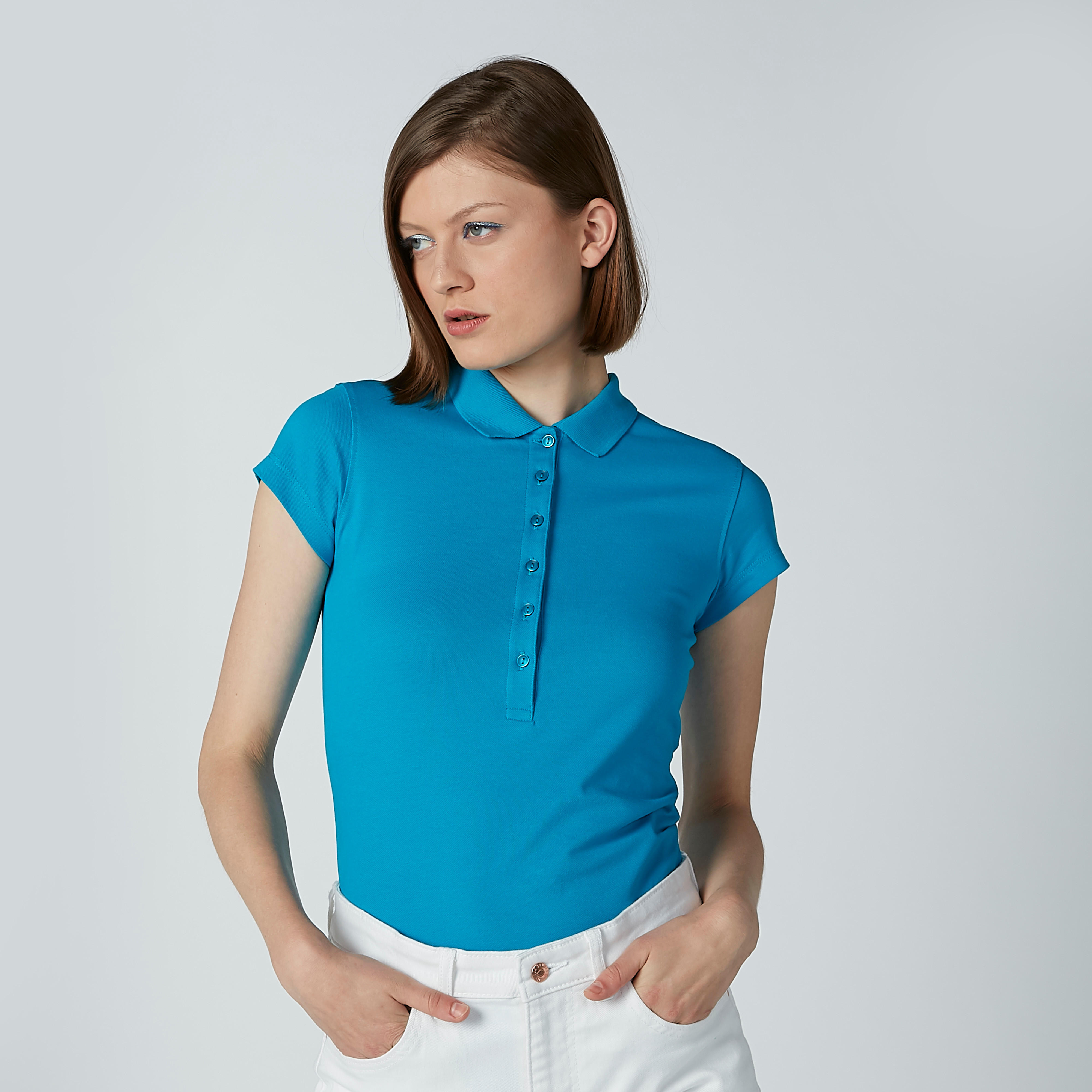 Slim Fit Polo Neck T-shirt with Cap Sleeves-women-clothing-tshirts-image-1
