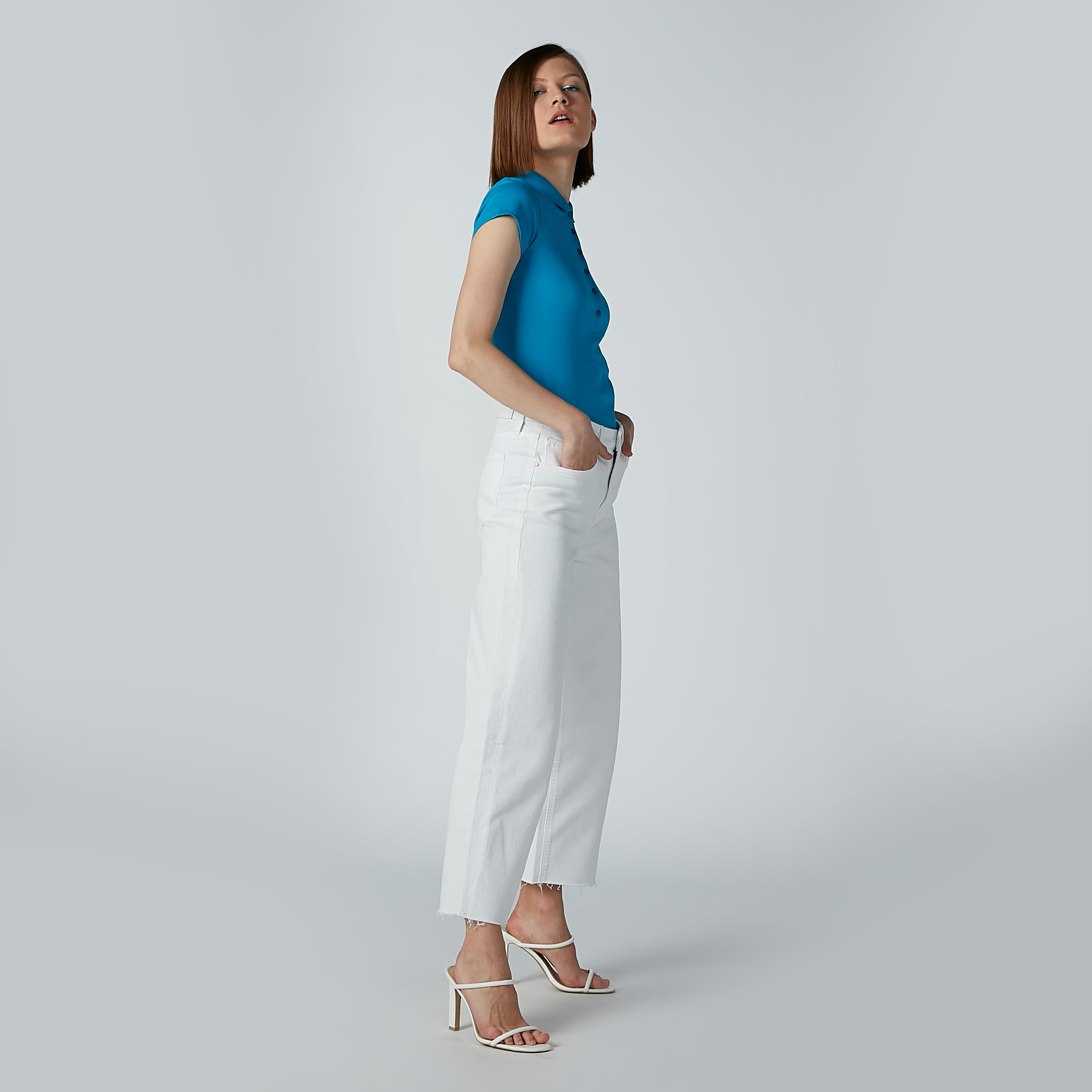 Slim Fit Polo Neck T-shirt with Cap Sleeves-women-clothing-tshirts-image-2