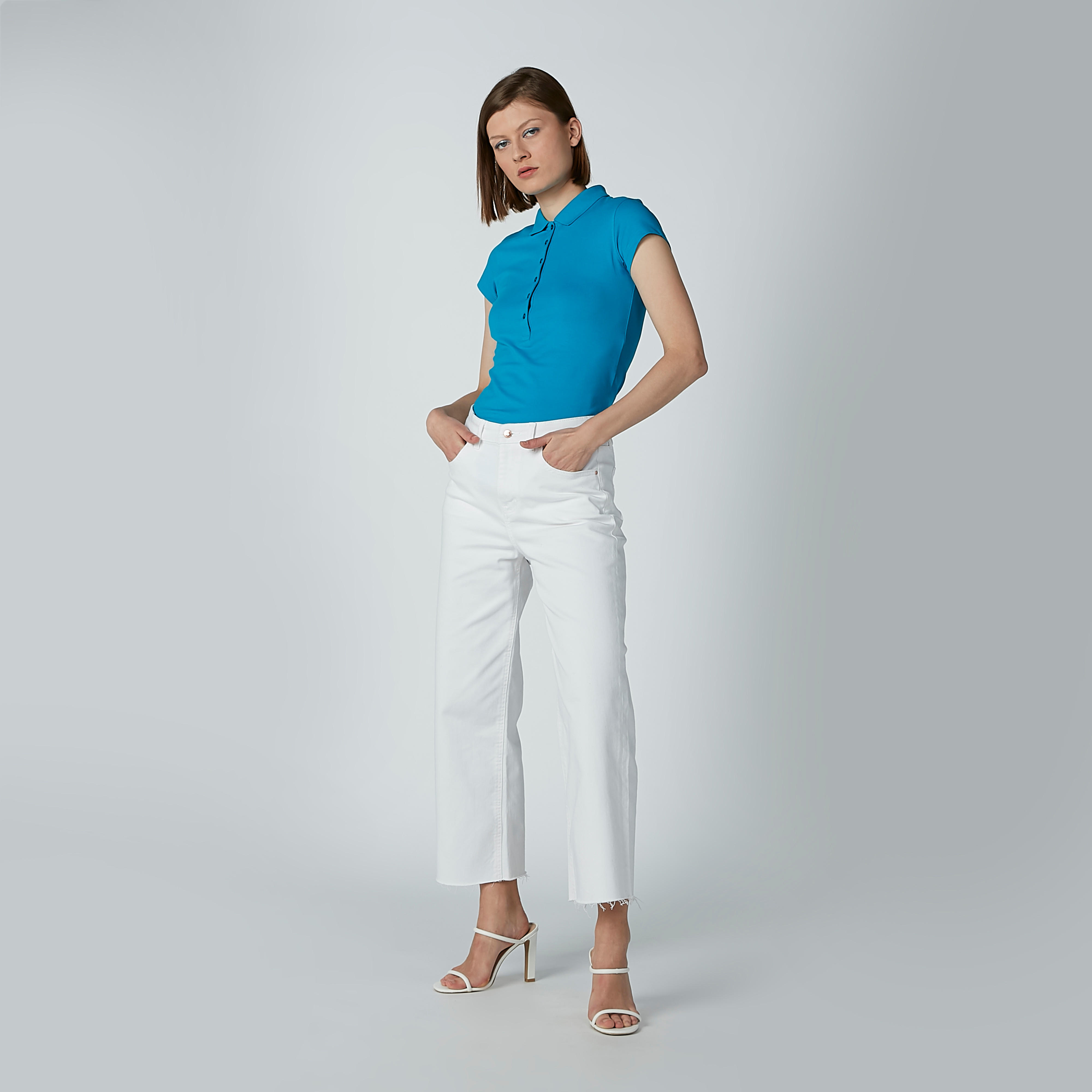 Slim Fit Polo Neck T-shirt with Cap Sleeves-women-clothing-tshirts-image-4