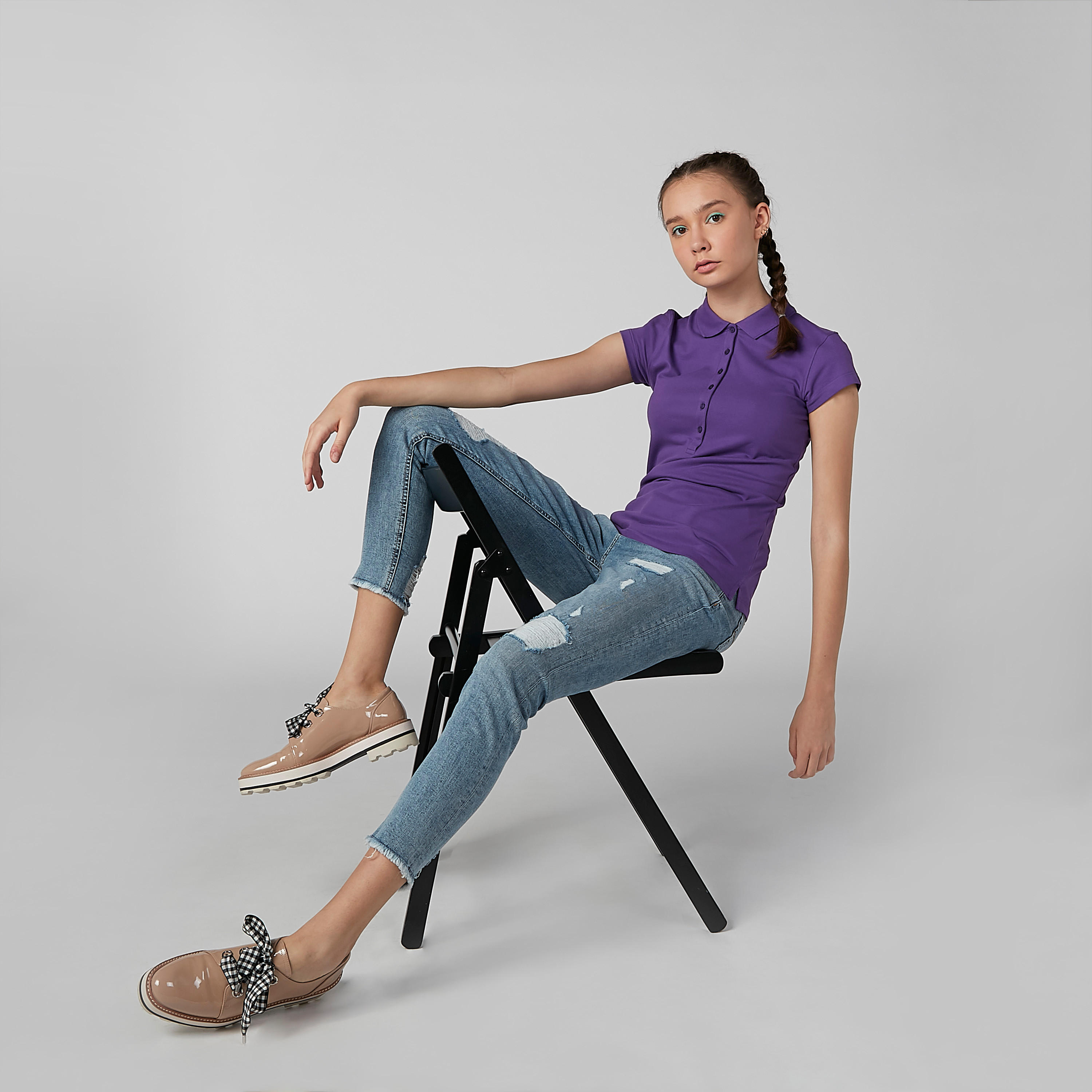 تيشيرت سادة بياقة بولو وأكمام كاب-women-clothing-tshirts-image-1