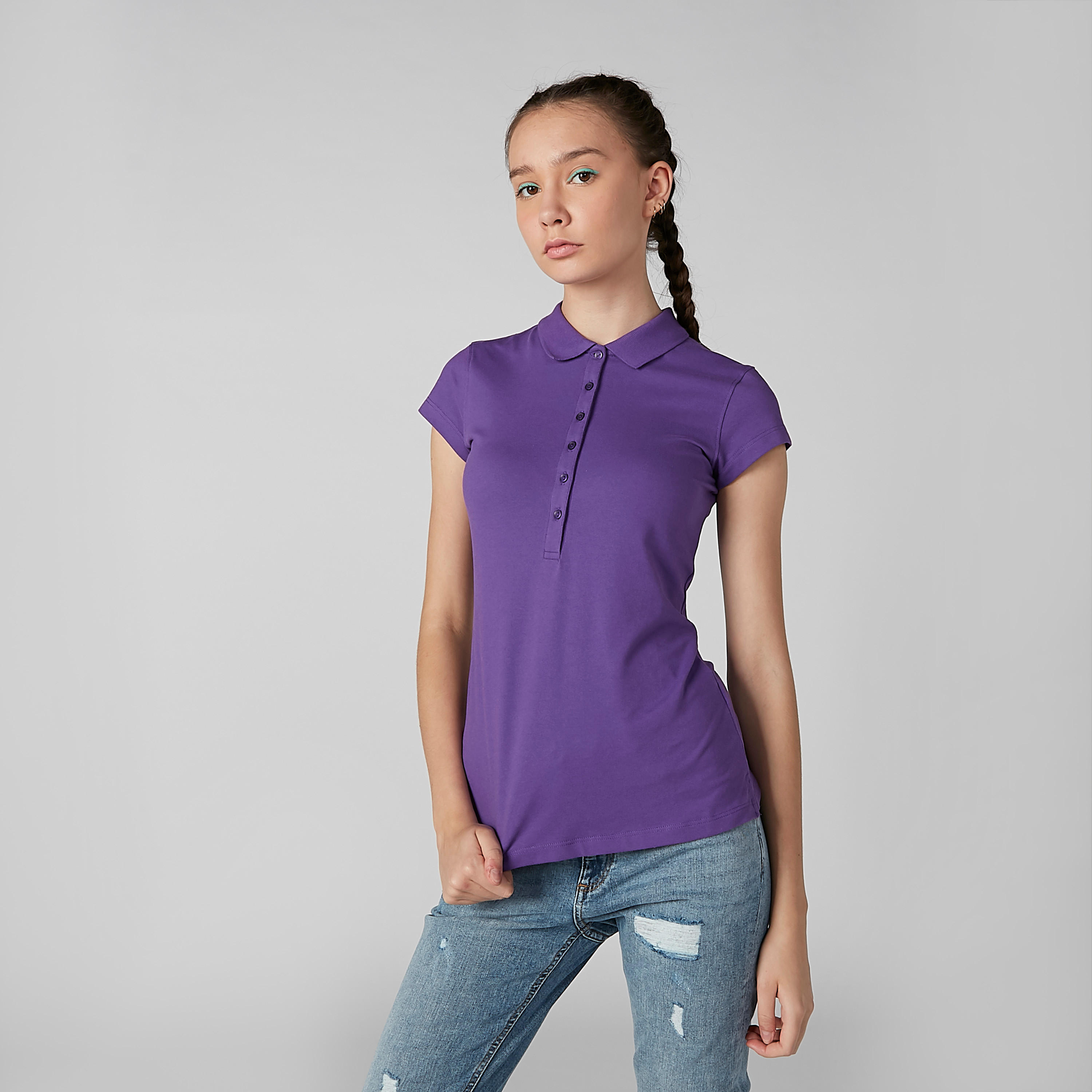 تيشيرت سادة بياقة بولو وأكمام كاب-women-clothing-tshirts-image-2