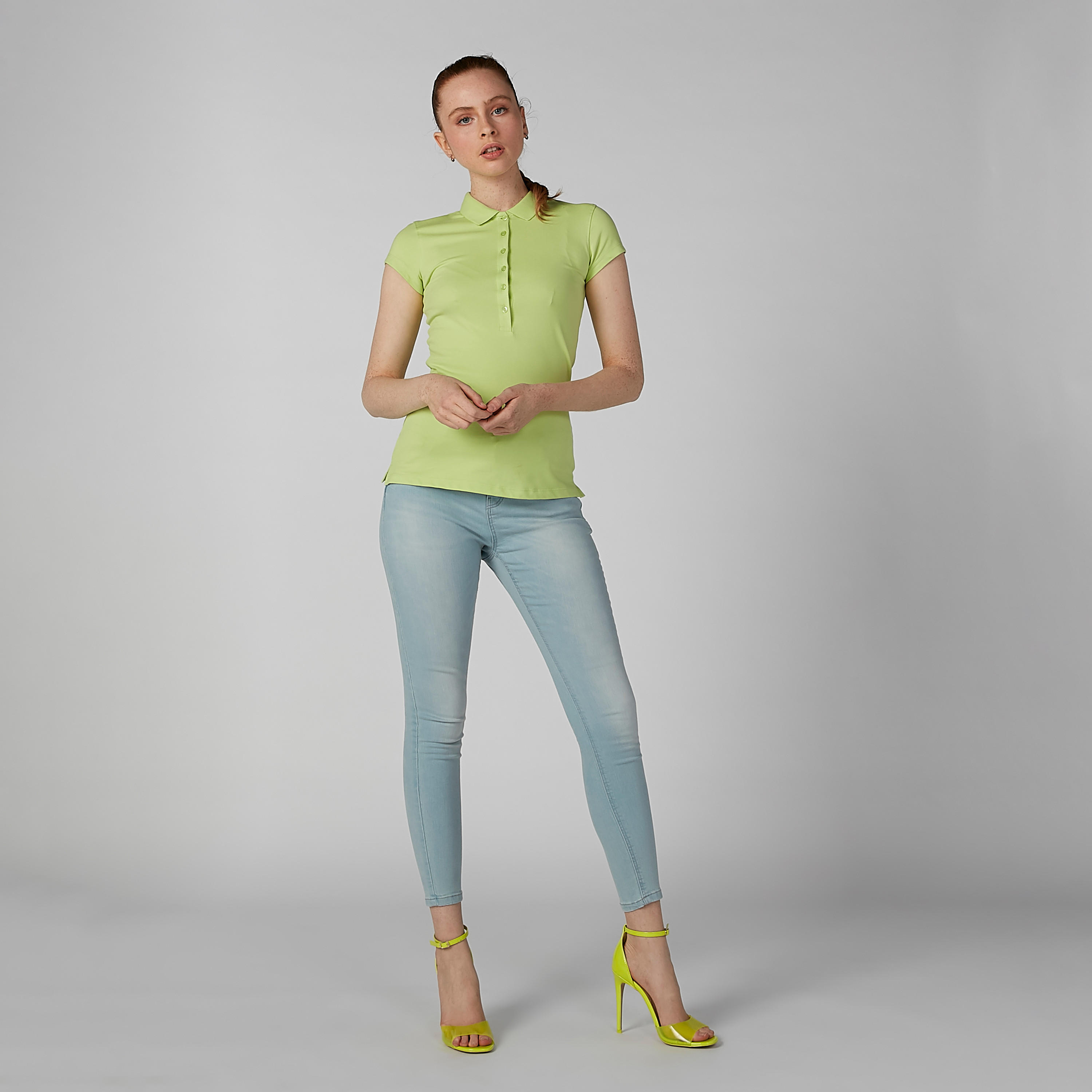 Plain T-shirt with Polo Neck and Cap Sleeves-women-clothing-tshirts-image-3