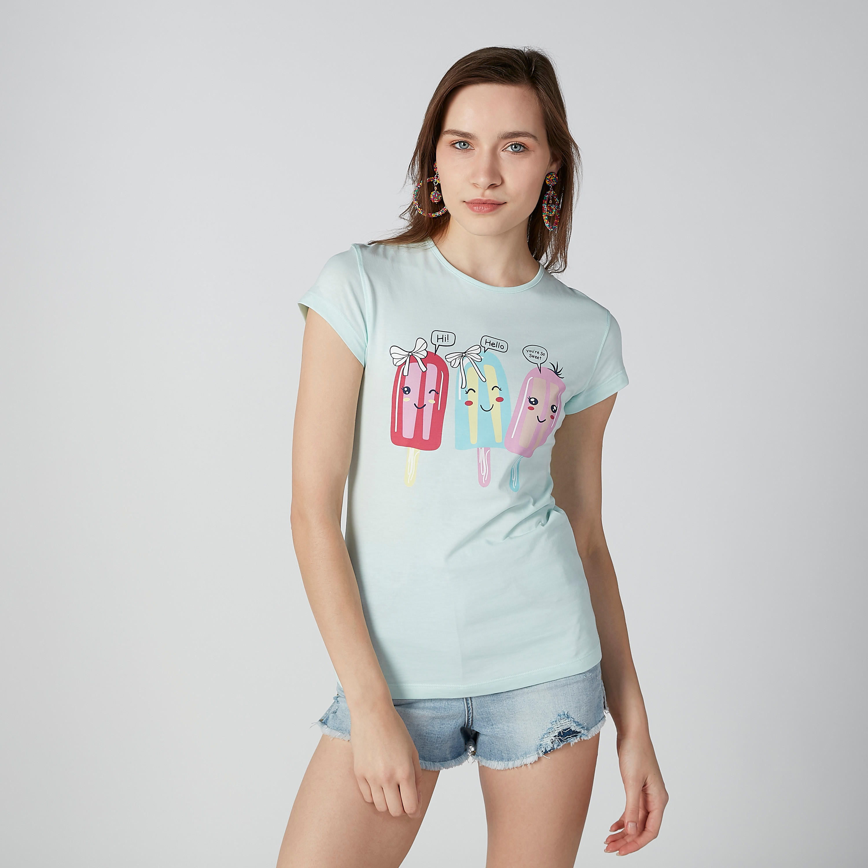 تيشيرت بياقة مستديرة وأكمام قصيرة وطبعات-women-clothing-tshirts-image-1