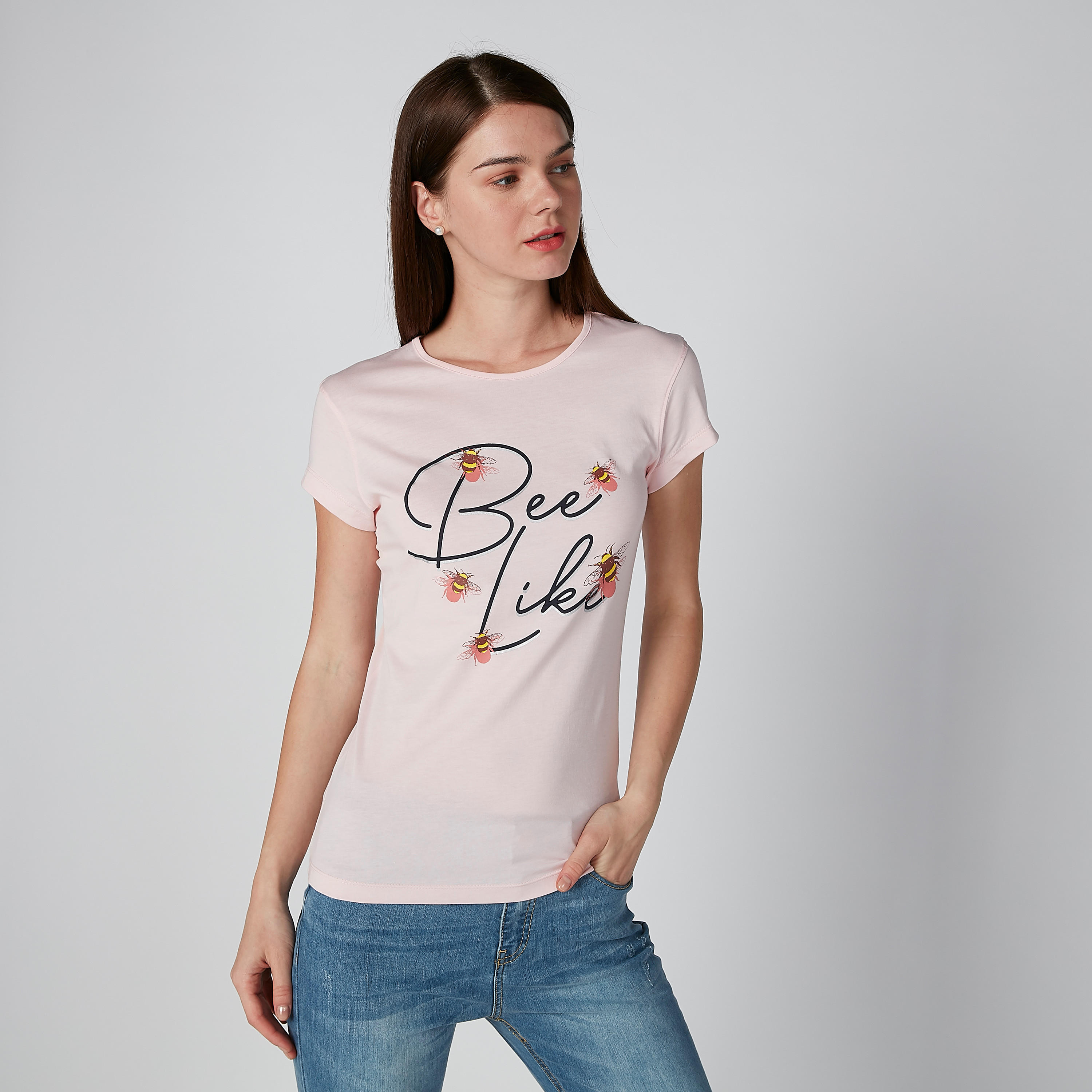 تيشيرت بياقة مستديرة وأكمام كاب وطبعات-women-clothing-tshirts-image-1
