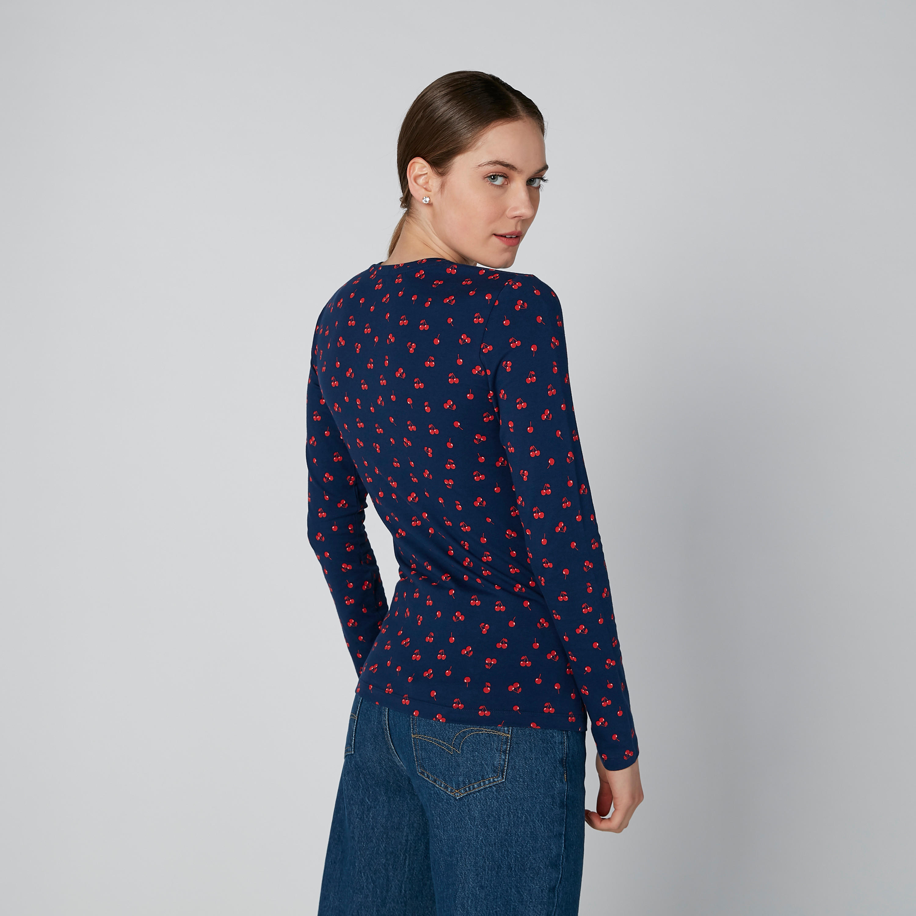 Printed Round Neck T-shirt with Long Sleeves-women-clothing-tshirts-image-1