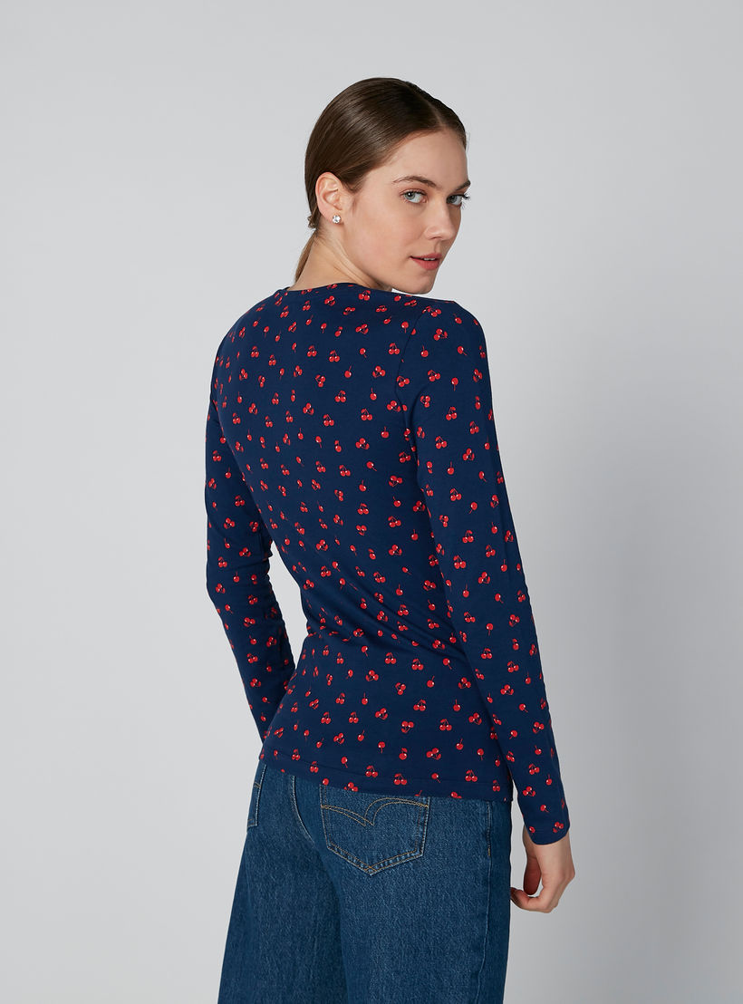 Printed Round Neck T-shirt with Long Sleeves-women-clothing-tshirts-image-1