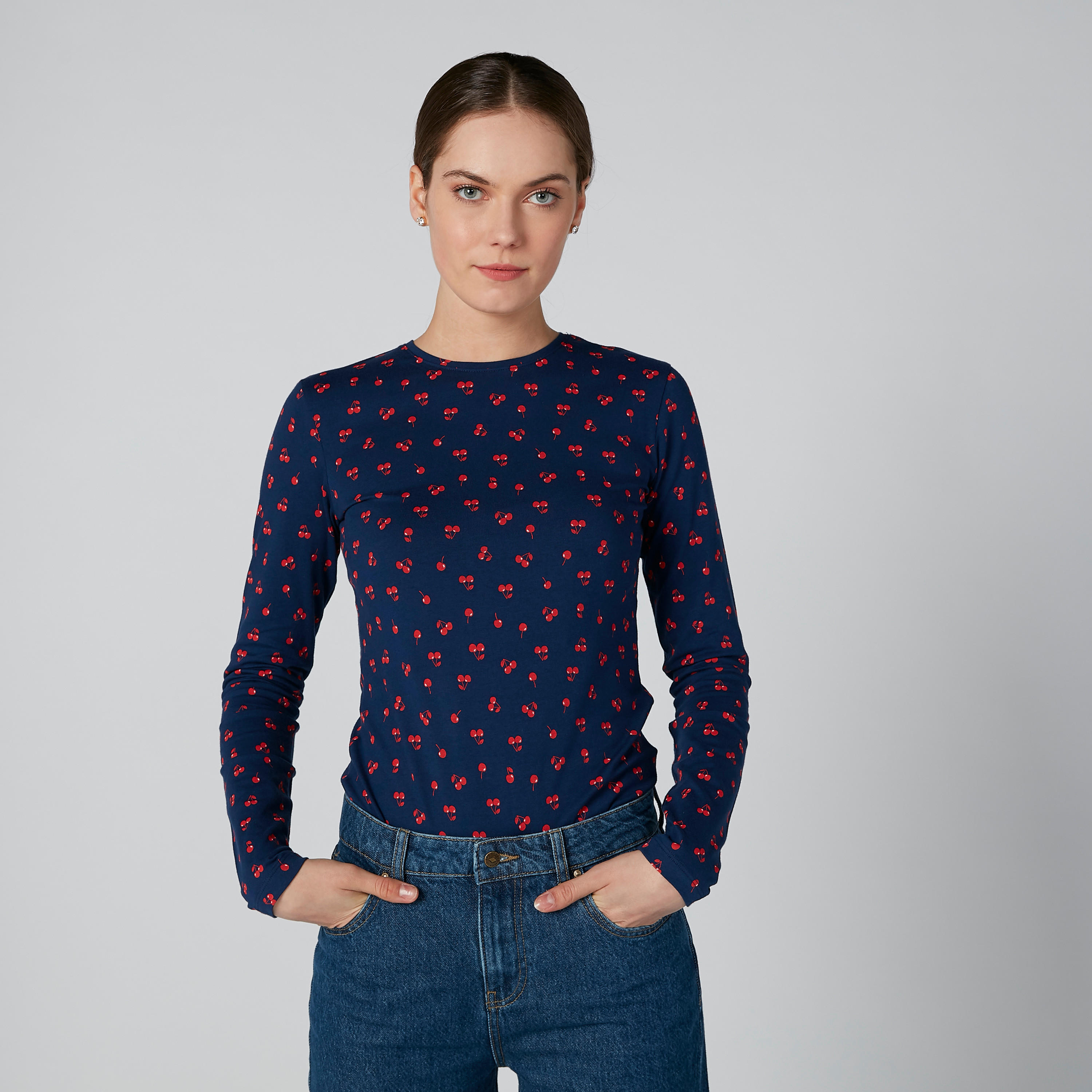 Printed Round Neck T-shirt with Long Sleeves-women-clothing-tshirts-image-2