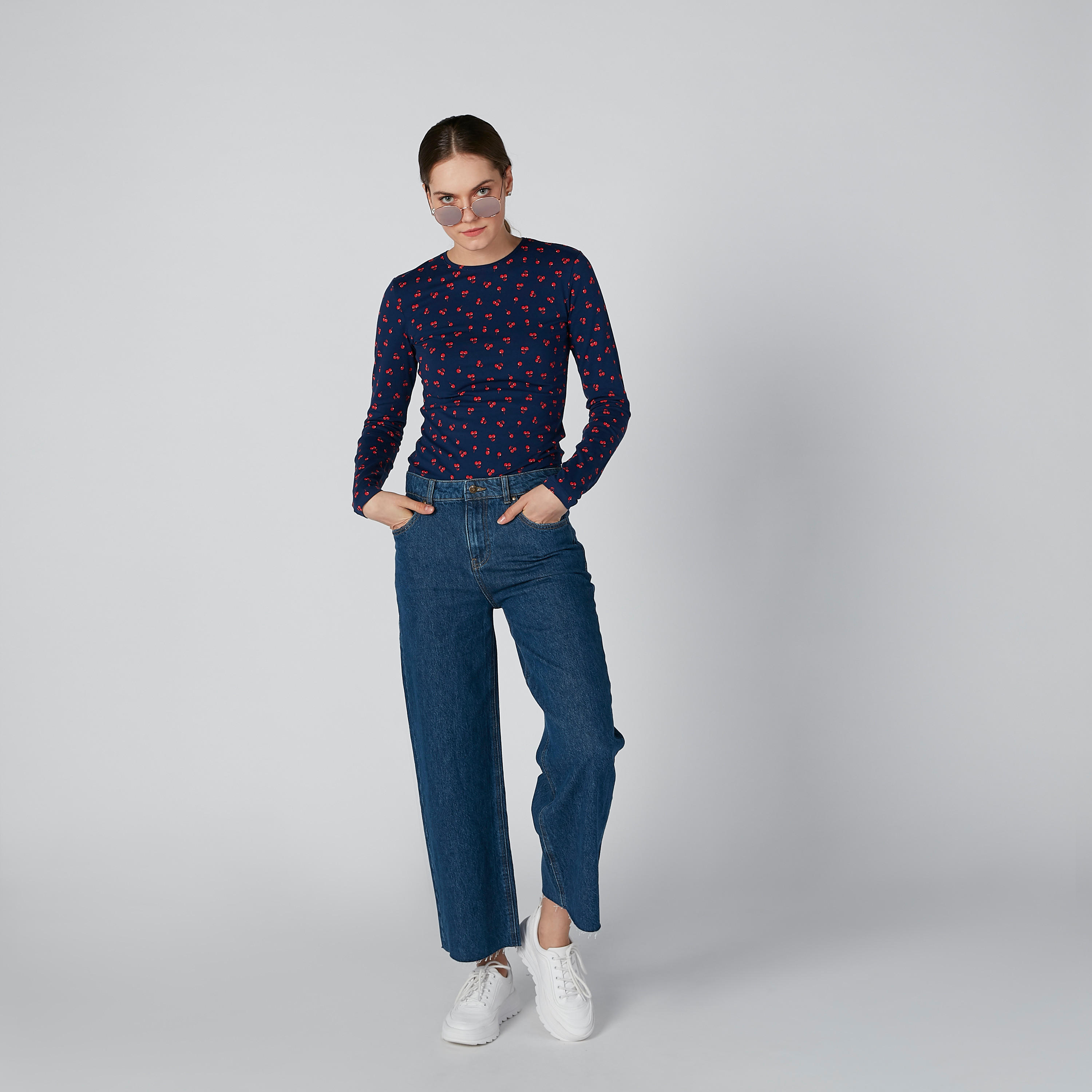 Printed Round Neck T-shirt with Long Sleeves-women-clothing-tshirts-image-3