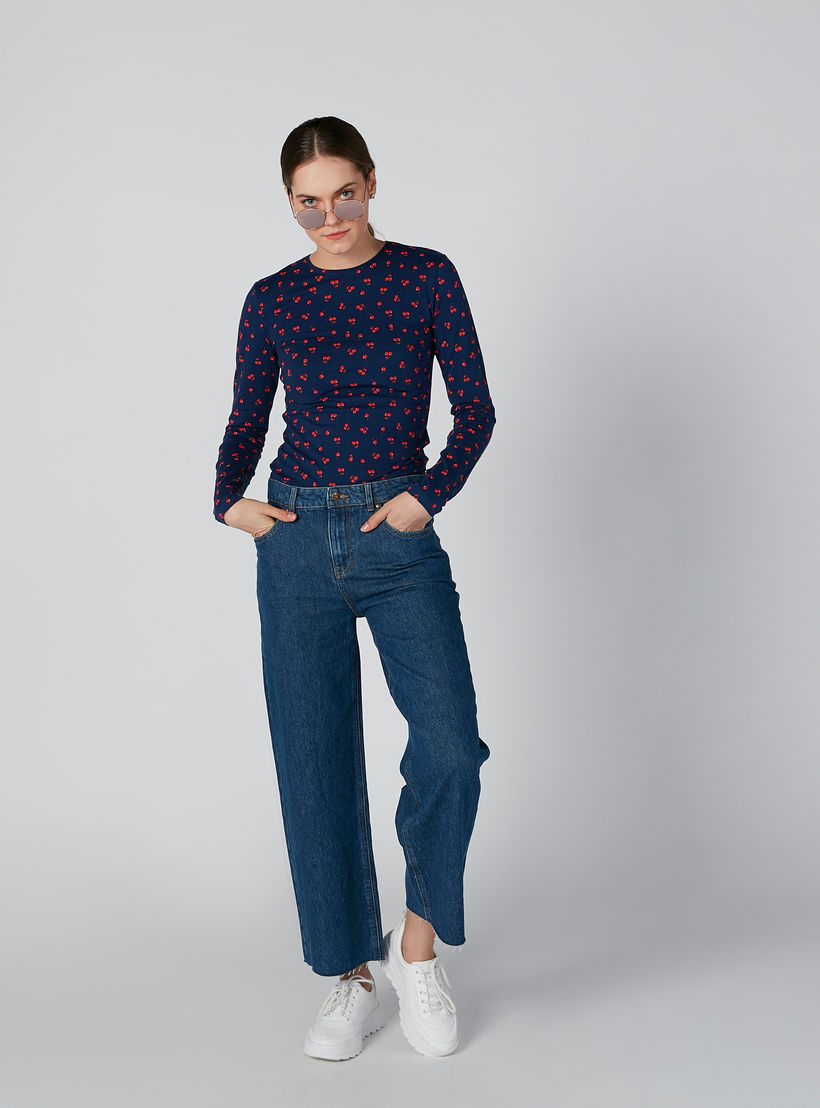 Printed Round Neck T-shirt with Long Sleeves-women-clothing-tshirts-image-3
