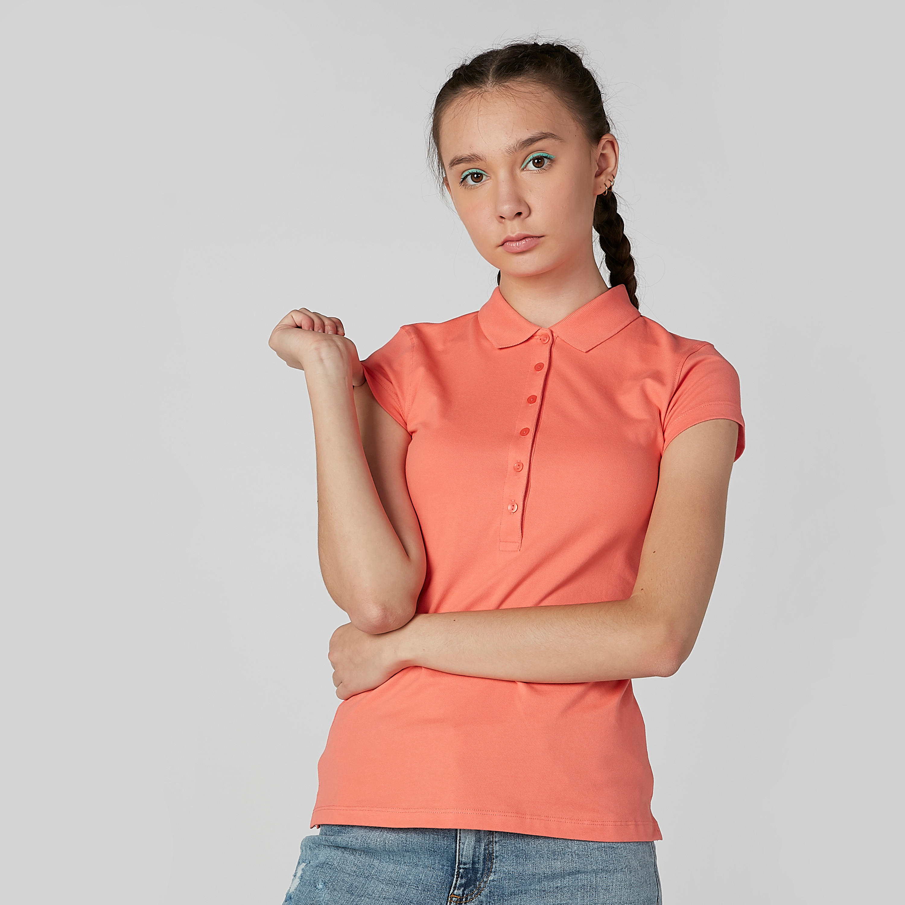 Plain T-shirt with Polo Neck and Cap Sleeves-women-clothing-tshirts-image-1