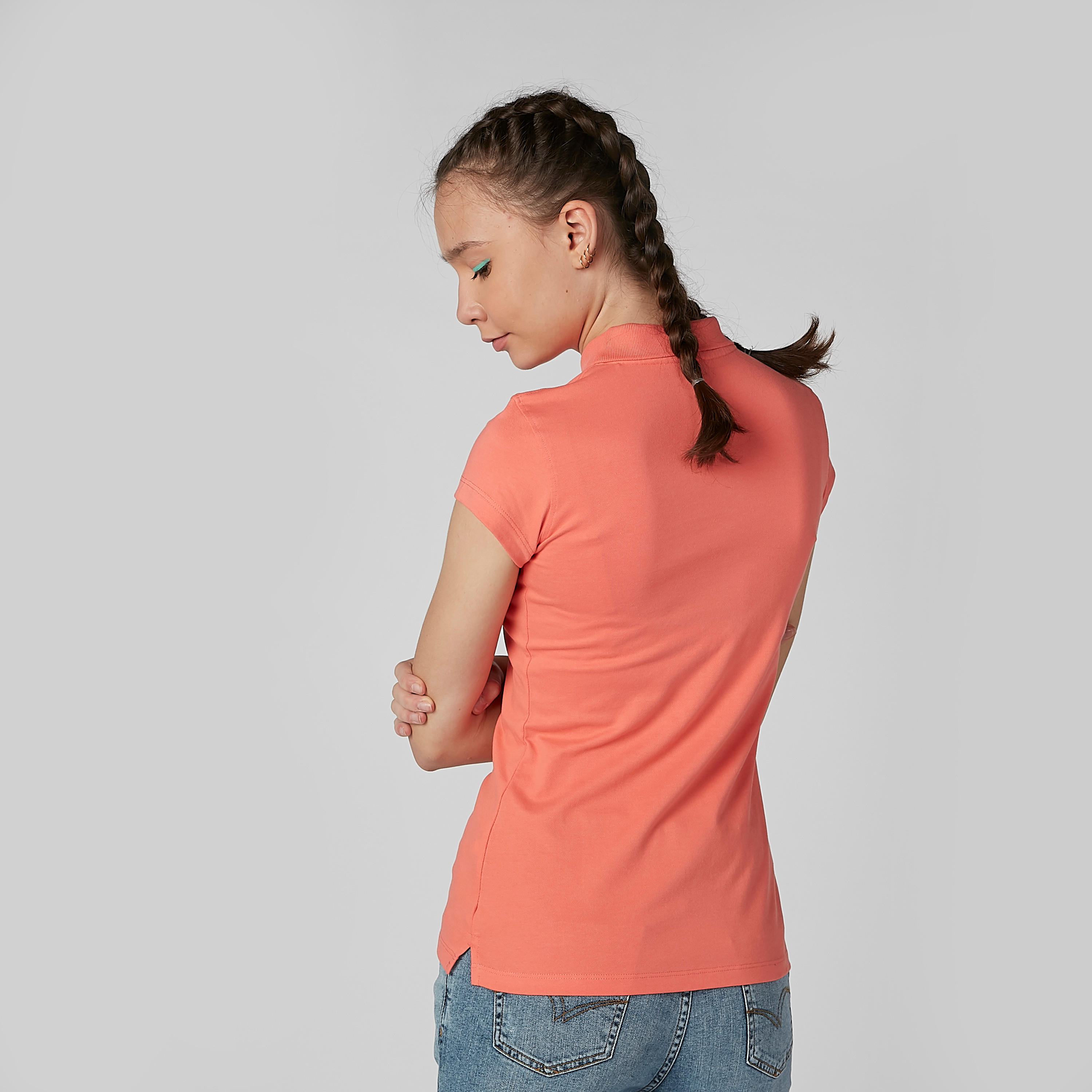 Plain T-shirt with Polo Neck and Cap Sleeves-women-clothing-tshirts-image-3
