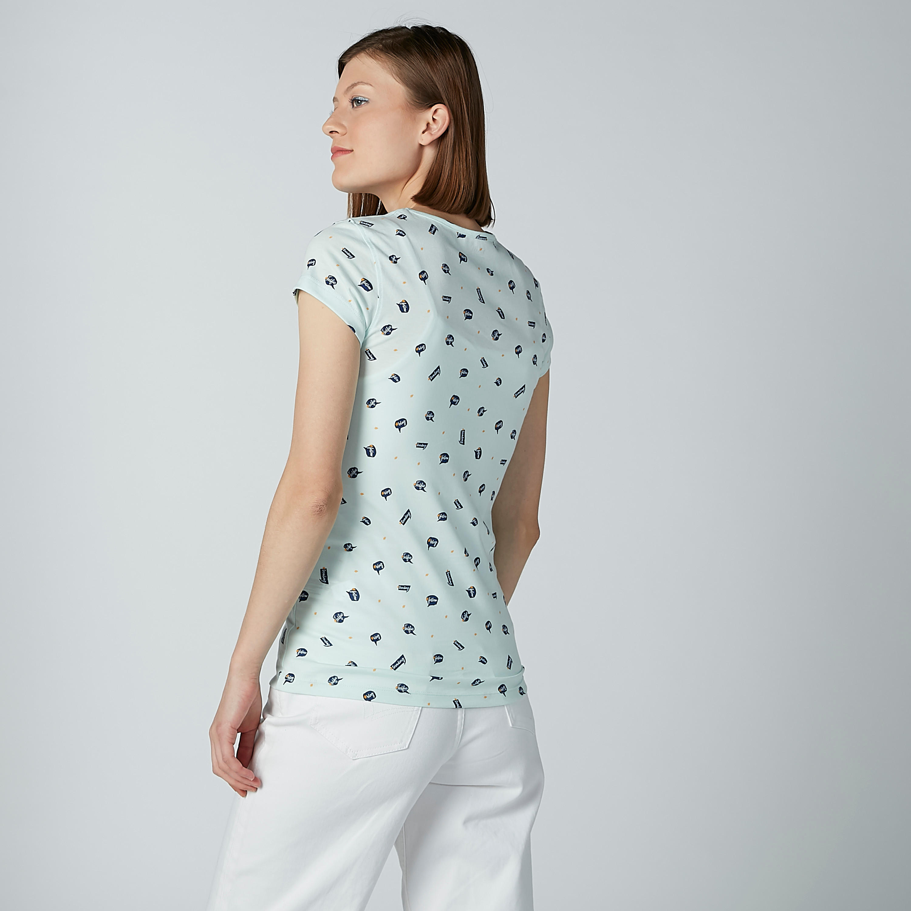 تيشيرت بياقة مستديرة وأكمام كاب مع طبعات-women-clothing-tshirts-image-3