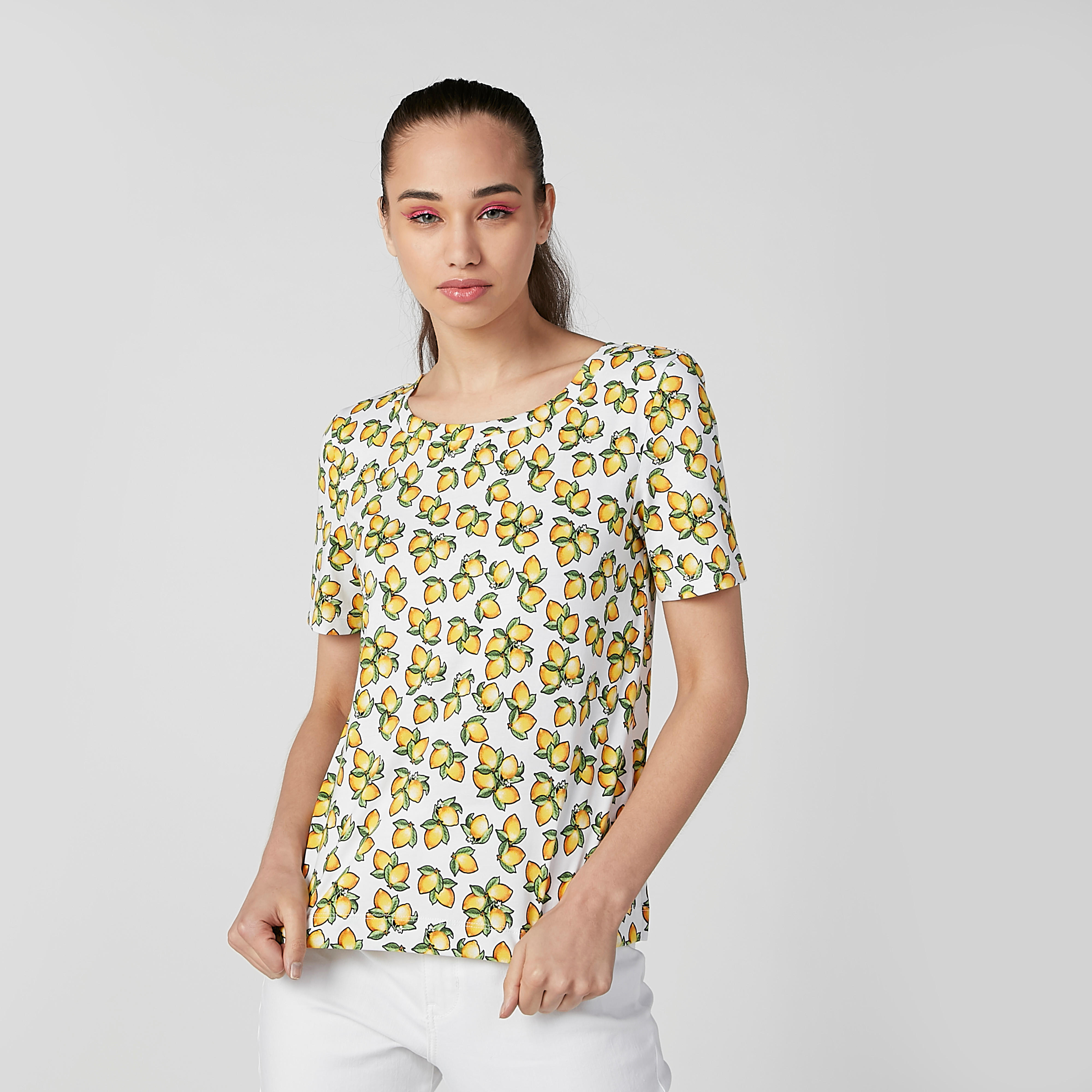 تيشيرت مستدام بقصّة سليم وياقة مستديرة وأكمام قصيرة وطبعات-women-clothing-tshirts-image-2