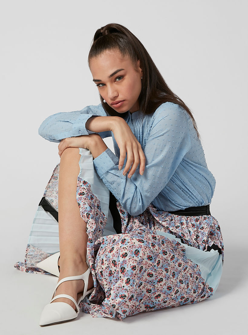 بلوزة مستدامة بارزة الملمس بياقة ماندارين وأكمام طويلة-women-clothing-shirtsandblouses-blouses-image-5