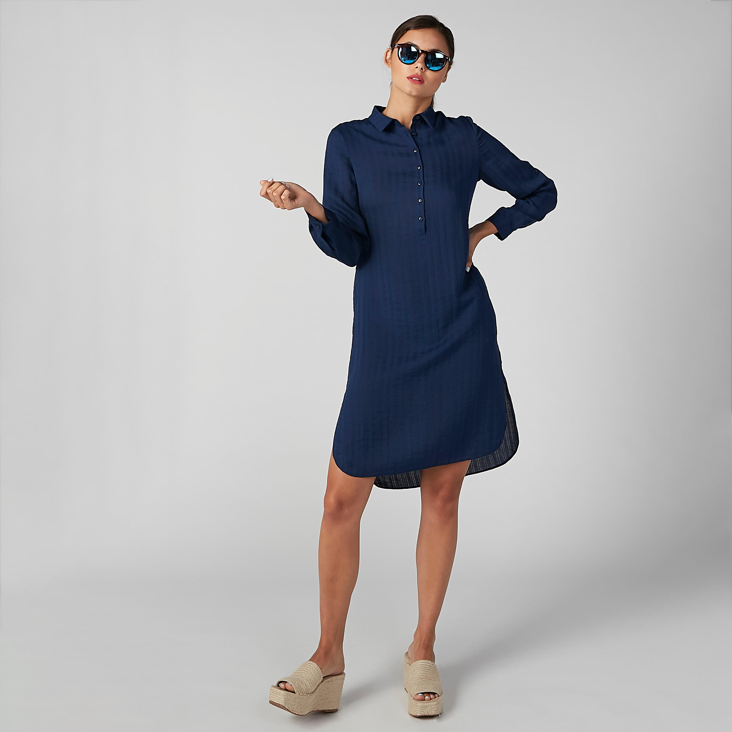 فستان سادة متوسط الطول بأكمام طويلة-women-clothing-dresses-image-6