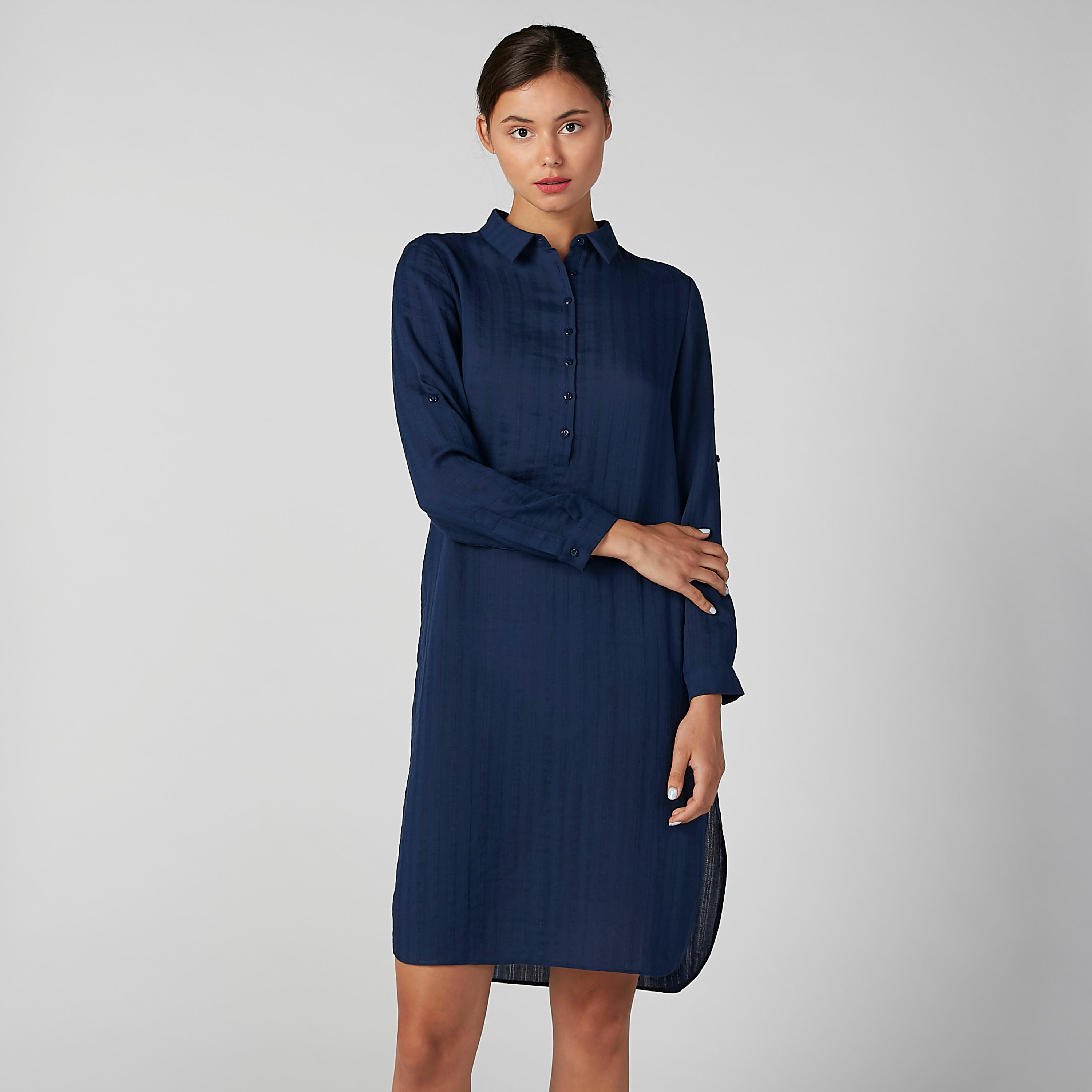 فستان سادة متوسط الطول بأكمام طويلة-women-clothing-dresses-image-5