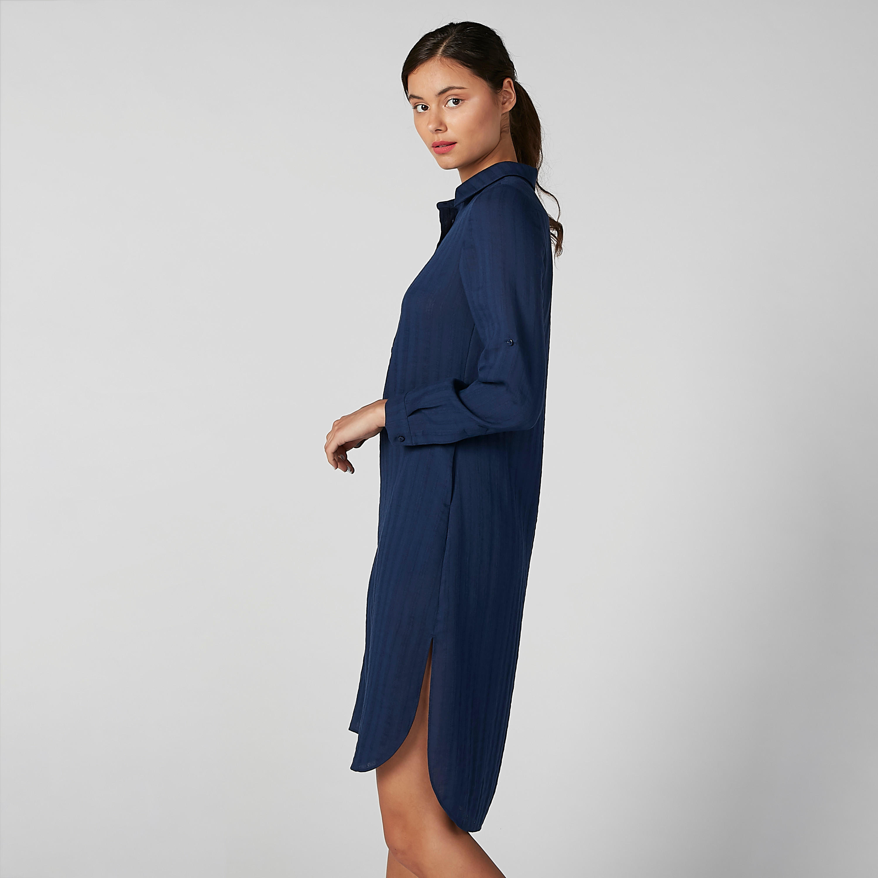 فستان سادة متوسط الطول بأكمام طويلة-women-clothing-dresses-image-3