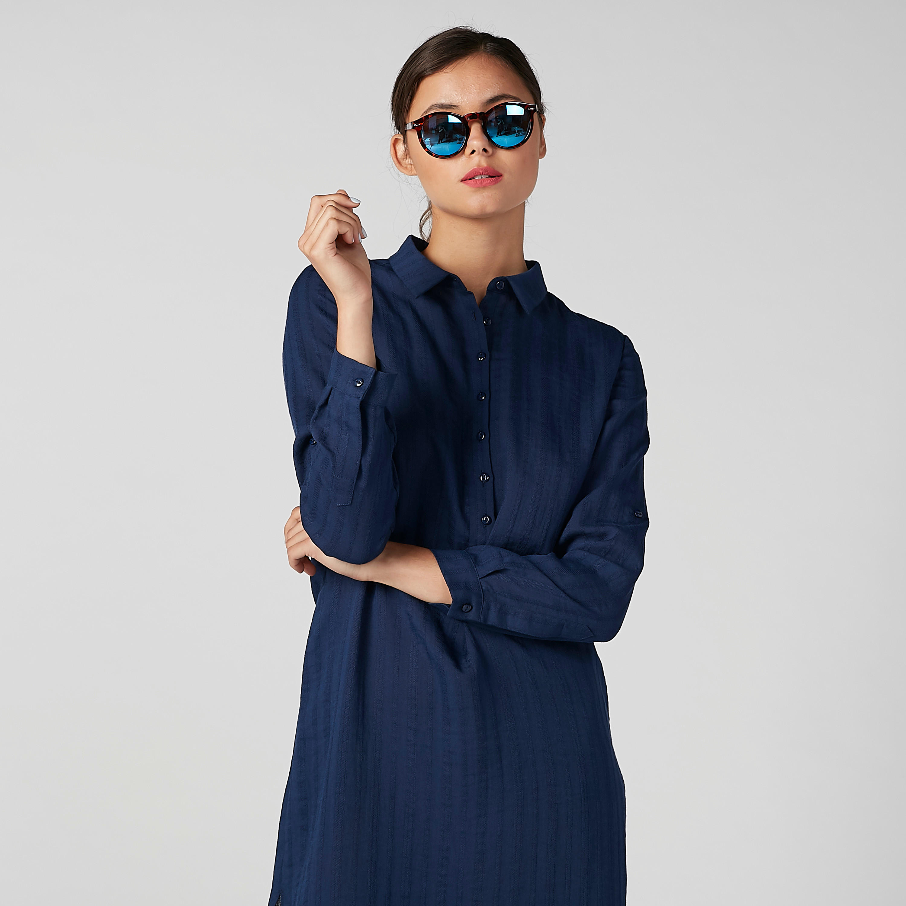 فستان سادة متوسط الطول بأكمام طويلة-women-clothing-dresses-image-2