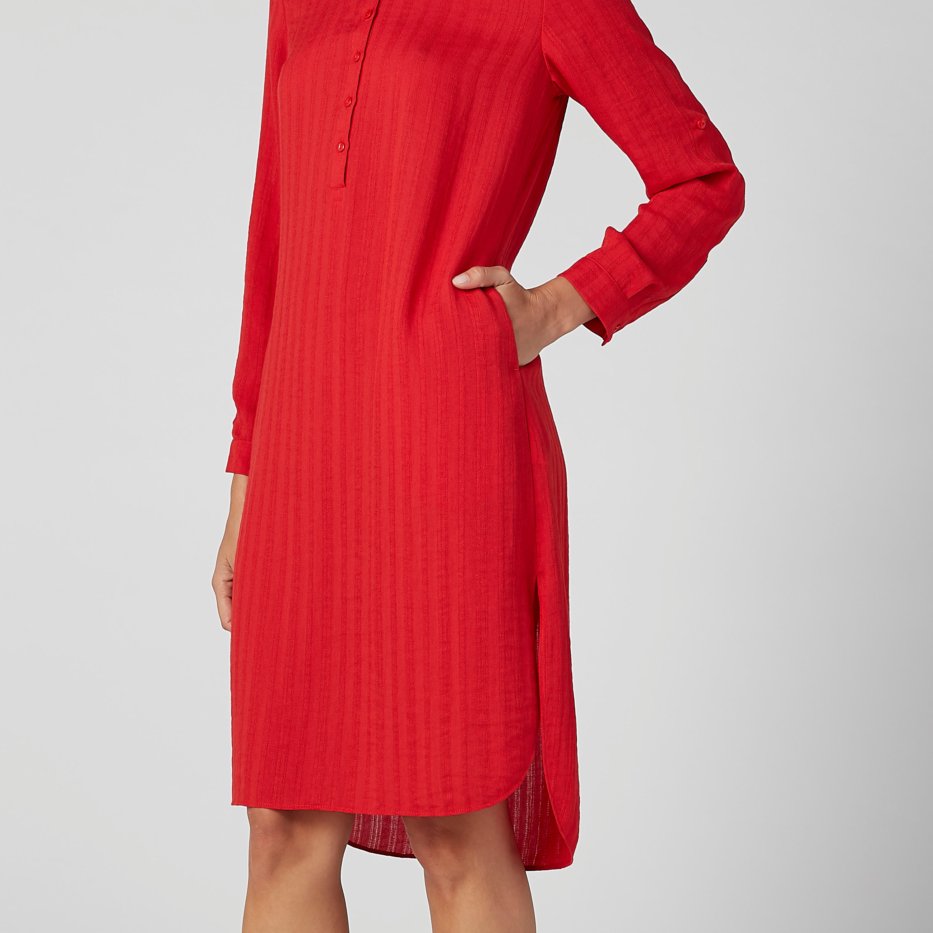 فستان قميص بارز الملمس بأكمام طويلة وحوّاف غير مستوية-women-clothing-dresses-image-5