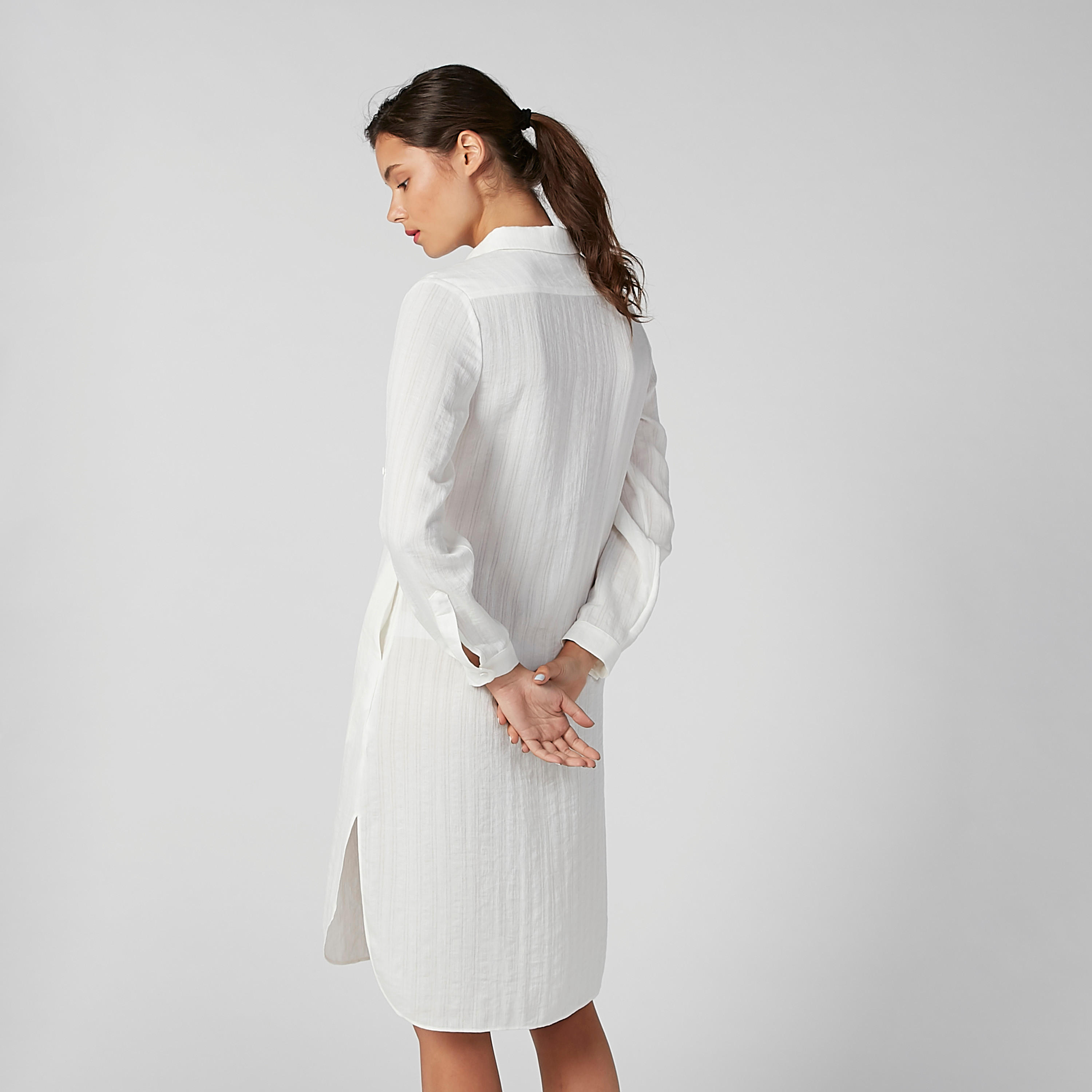 فستان قميص سادة متوسط الطول بأكمام طويلة وأزرار-women-clothing-dresses-image-2
