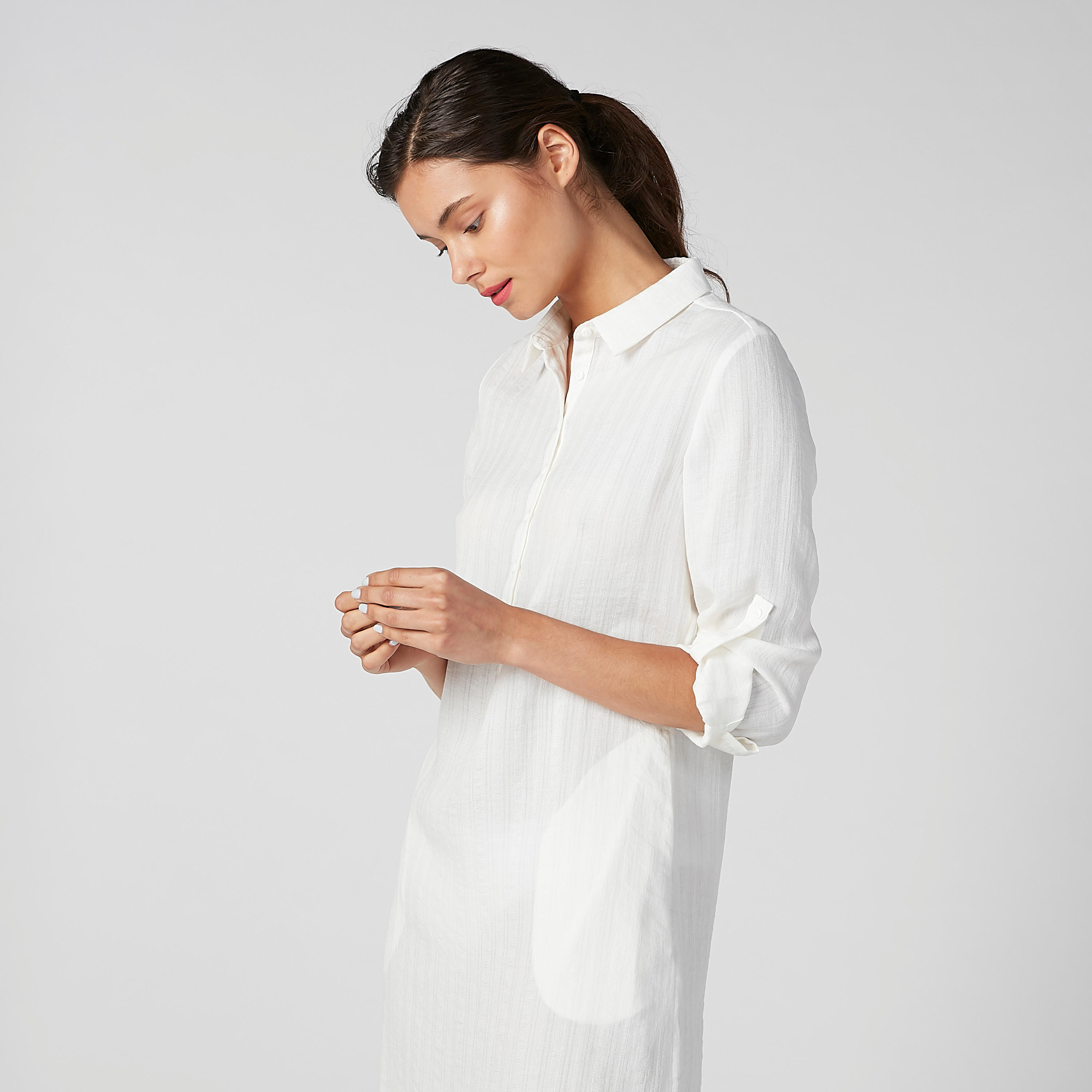 فستان قميص سادة متوسط الطول بأكمام طويلة وأزرار-women-clothing-dresses-image-3