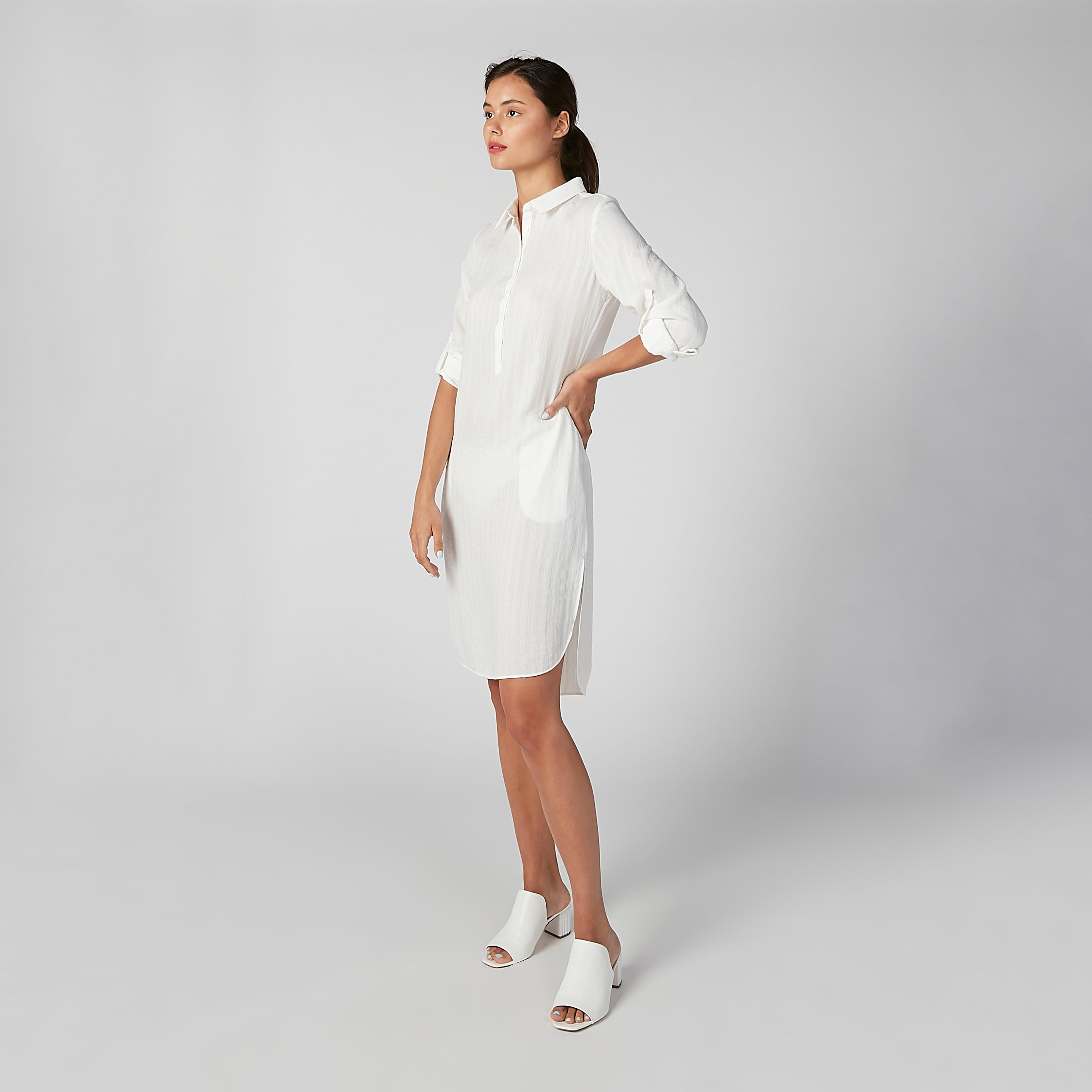 فستان قميص سادة متوسط الطول بأكمام طويلة وأزرار-women-clothing-dresses-image-4