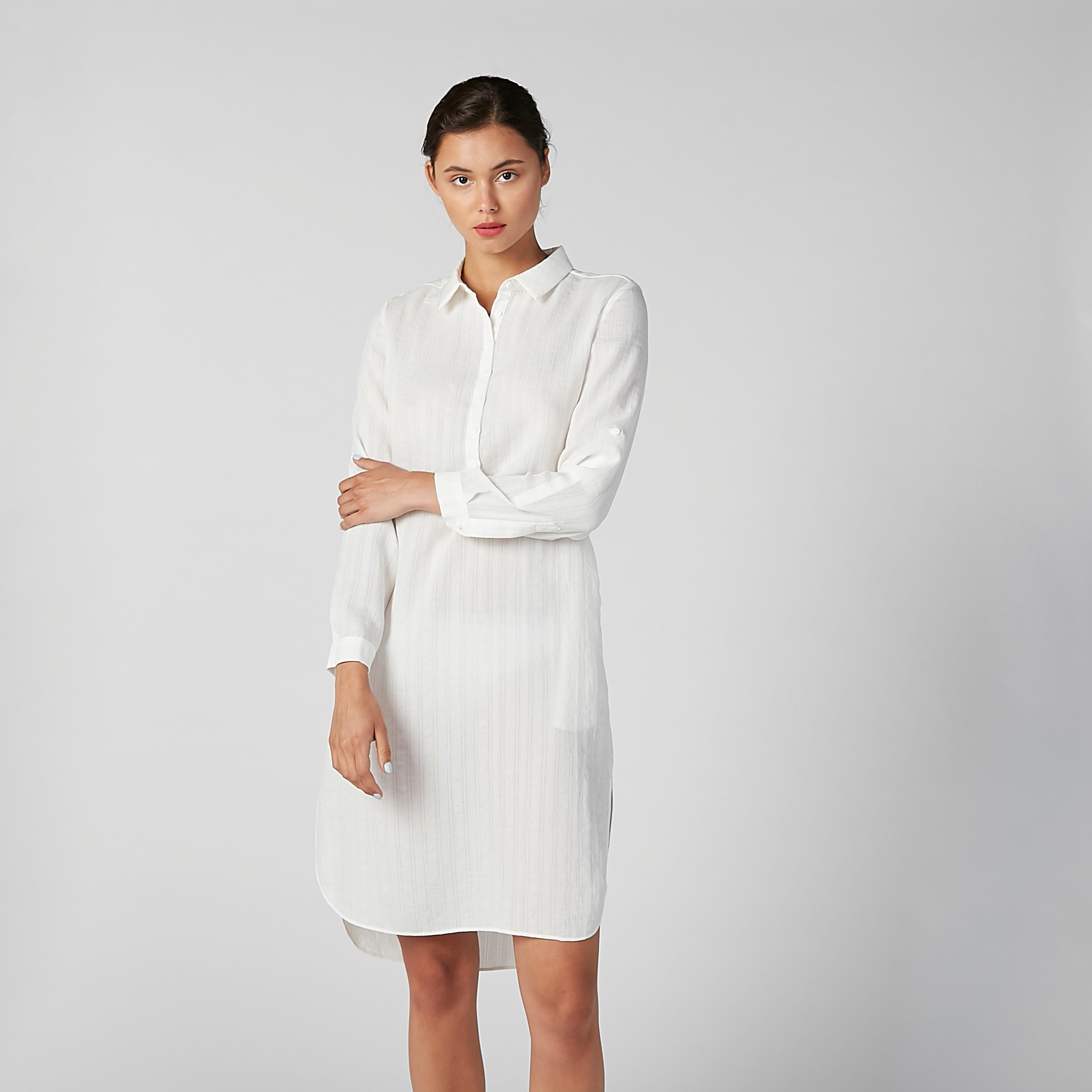 فستان قميص سادة متوسط الطول بأكمام طويلة وأزرار-women-clothing-dresses-image-5