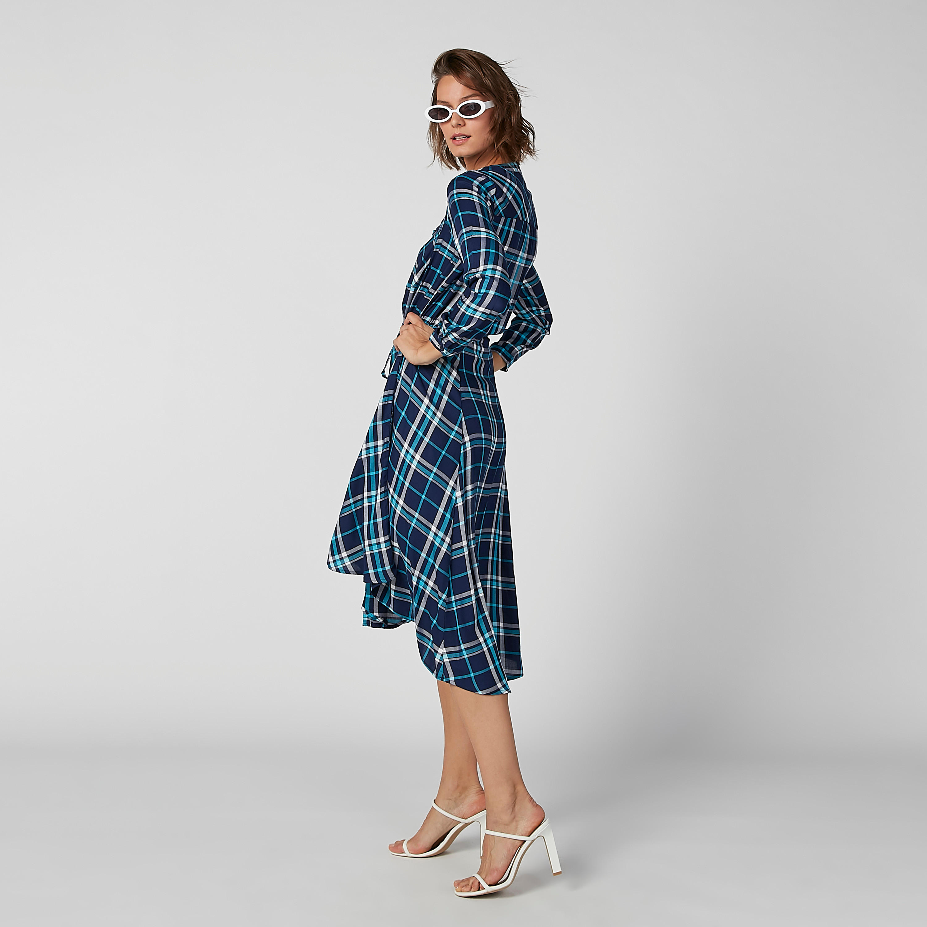 Chequered Midi Dress with Asymmetric Hem-women-clothing-dresses-image-4