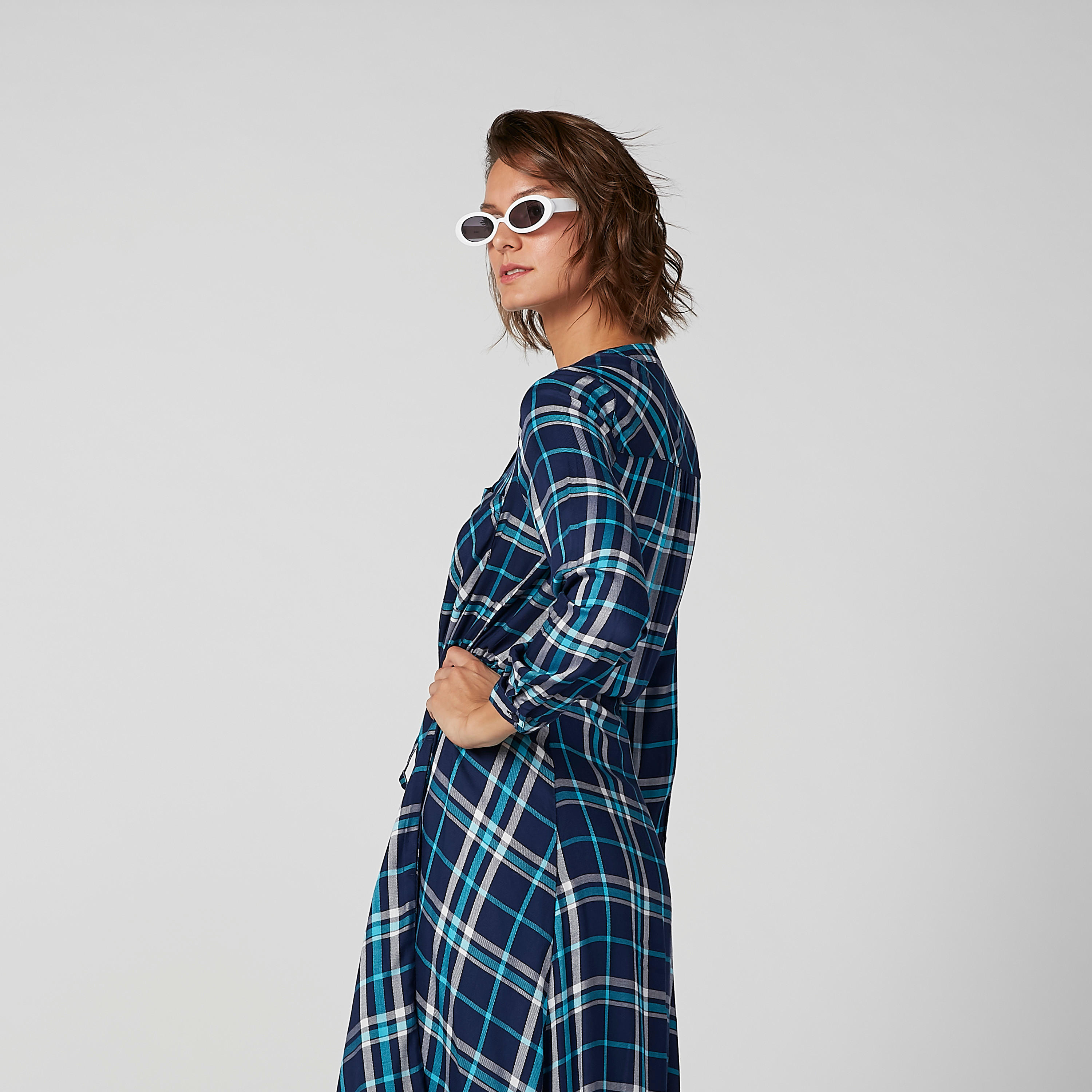 Chequered Midi Dress with Asymmetric Hem-women-clothing-dresses-image-6