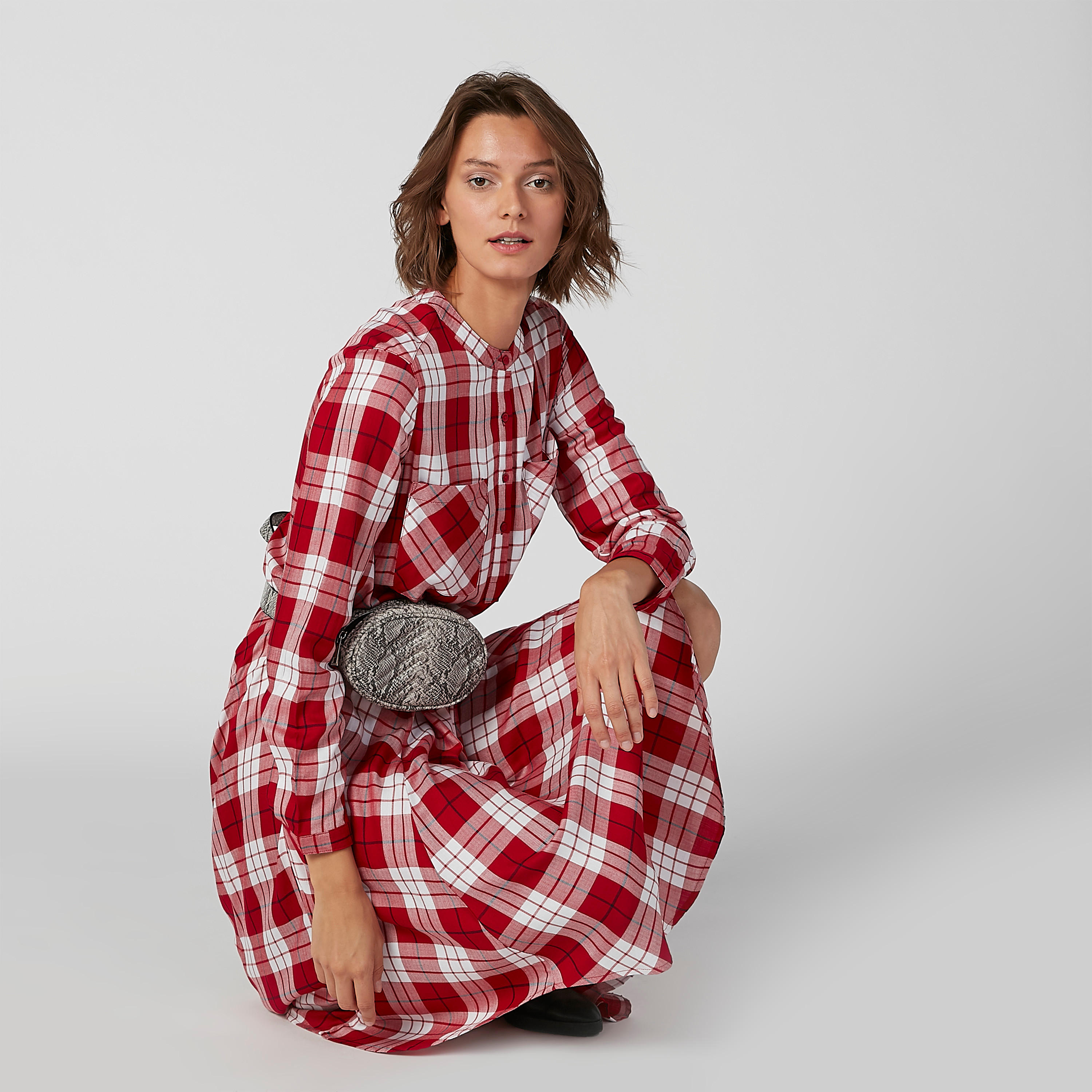 فستان كاروهات متوسط الطول بحوّاف غير مستوية-women-clothing-dresses-image-4