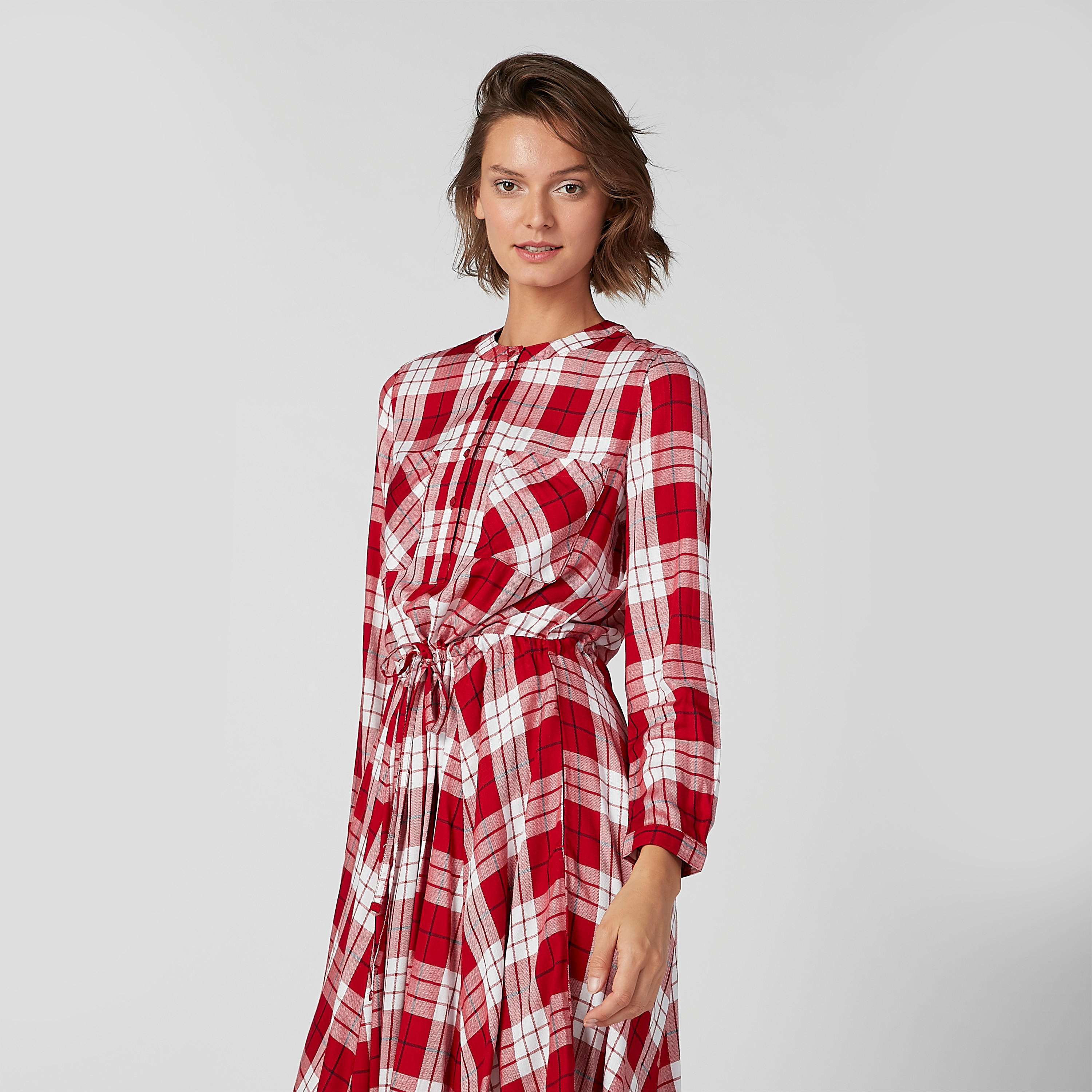 فستان كاروهات متوسط الطول بحوّاف غير مستوية-women-clothing-dresses-image-7