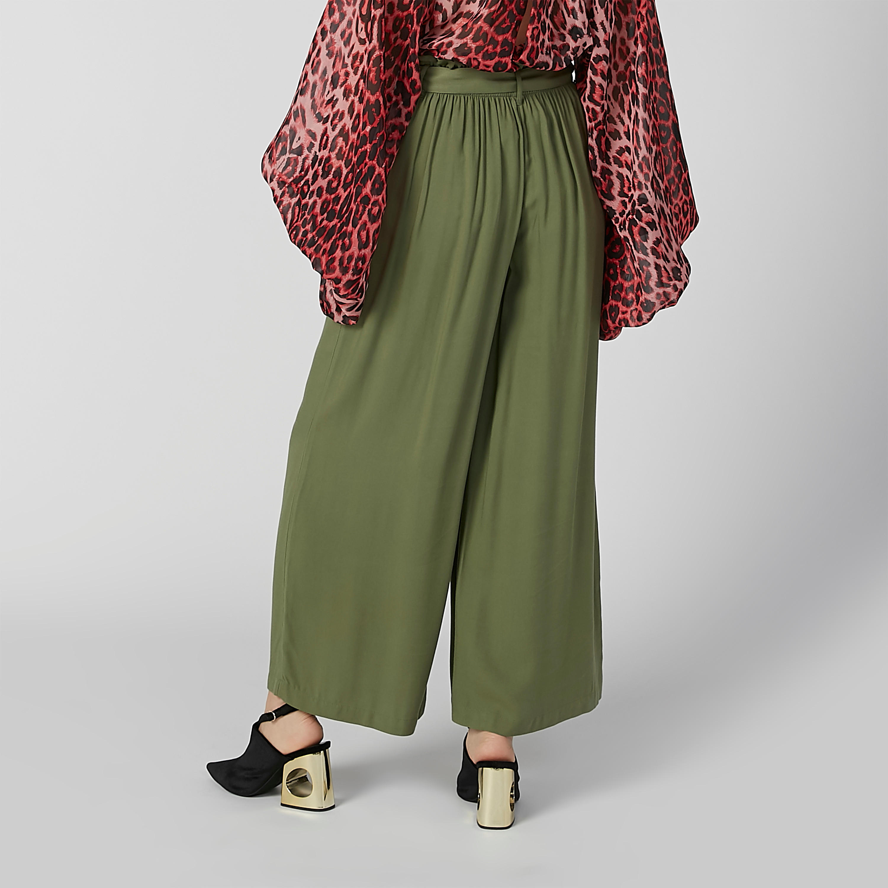 بنطلون بالازو مستدام سادة بخصر مرن وأربطة-women-clothing-bottoms-trousers-image-2