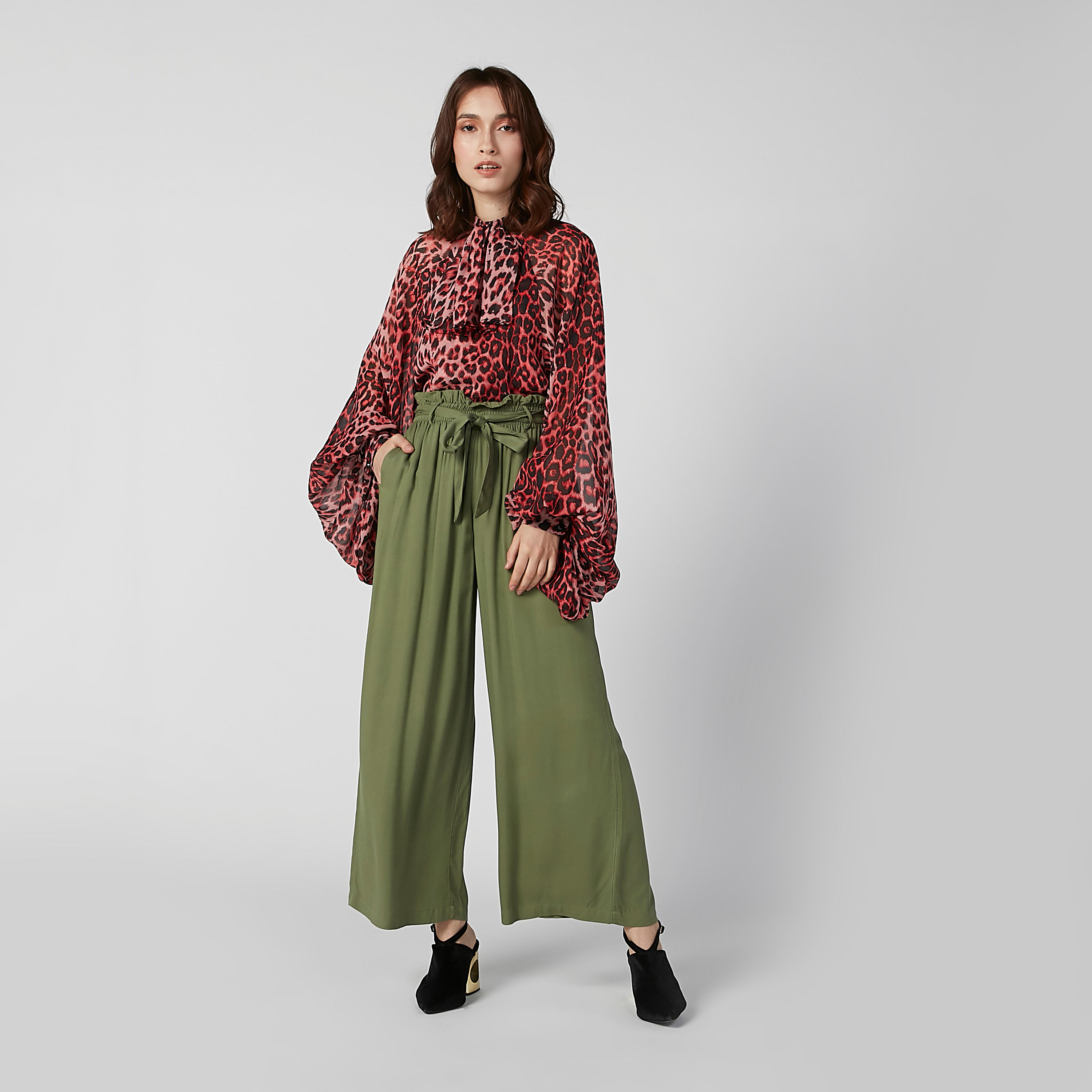 بنطلون بالازو مستدام سادة بخصر مرن وأربطة-women-clothing-bottoms-trousers-image-3
