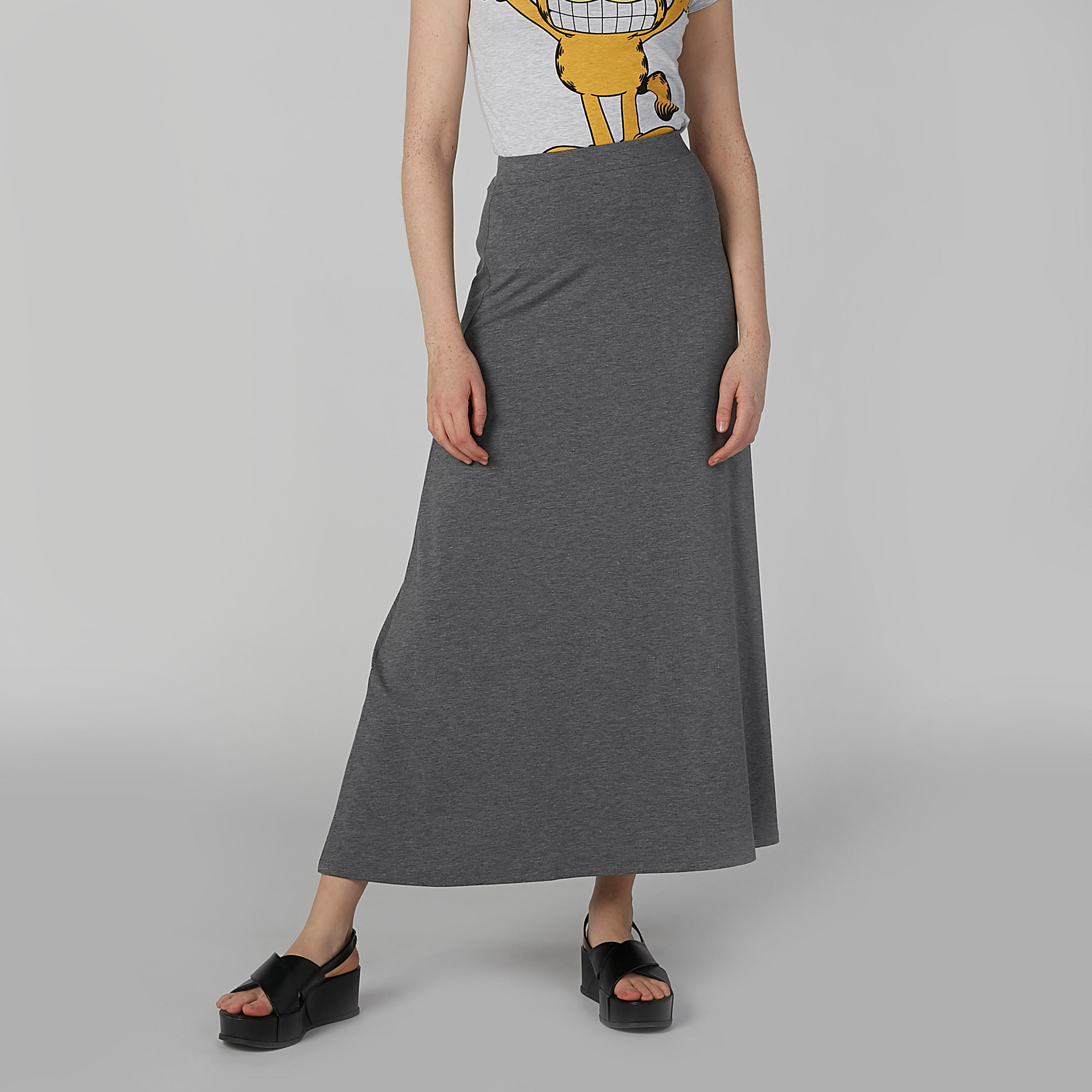 تنورة سادة إيه لاين طويلة بخصر مطاطي-women-clothing-bottoms-skirts-image-2