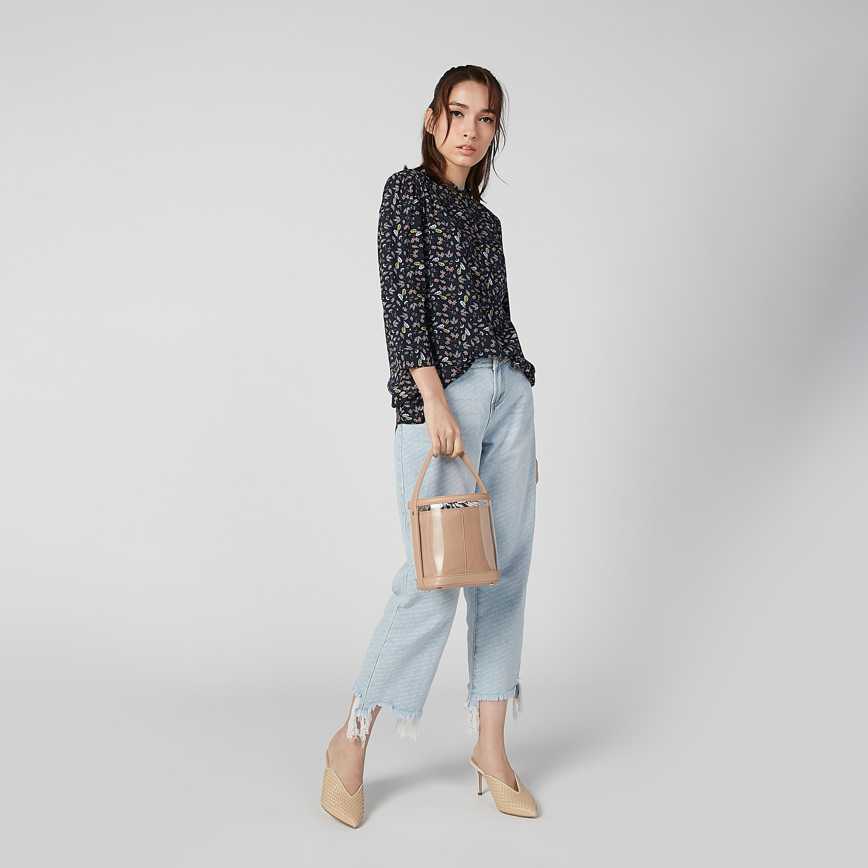 Printed Top with Mandarin Collar and 3/4 Sleeves-women-clothing-shirtsandblouses-blouses-image-2