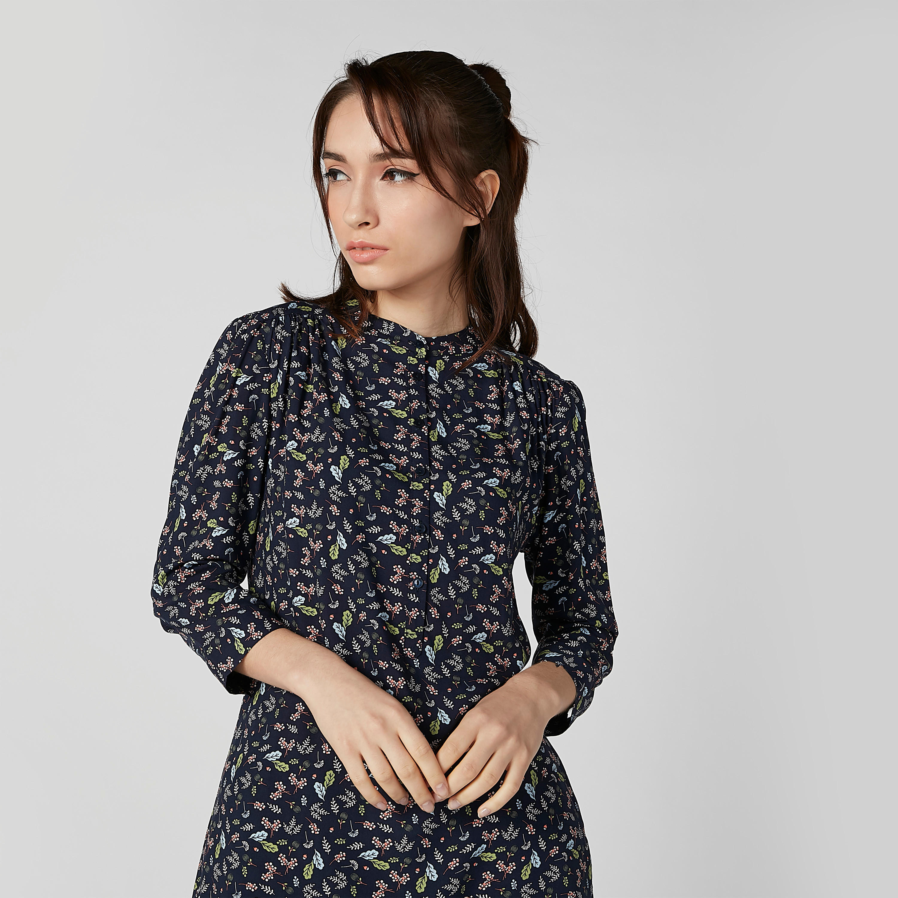 Printed Top with Mandarin Collar and 3/4 Sleeves-women-clothing-shirtsandblouses-blouses-image-3