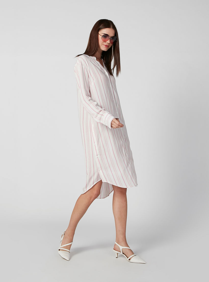 فستان قميص مقلّم متوسط الطول بأكمام طويلة وأزرار-women-clothing-dresses-image-2