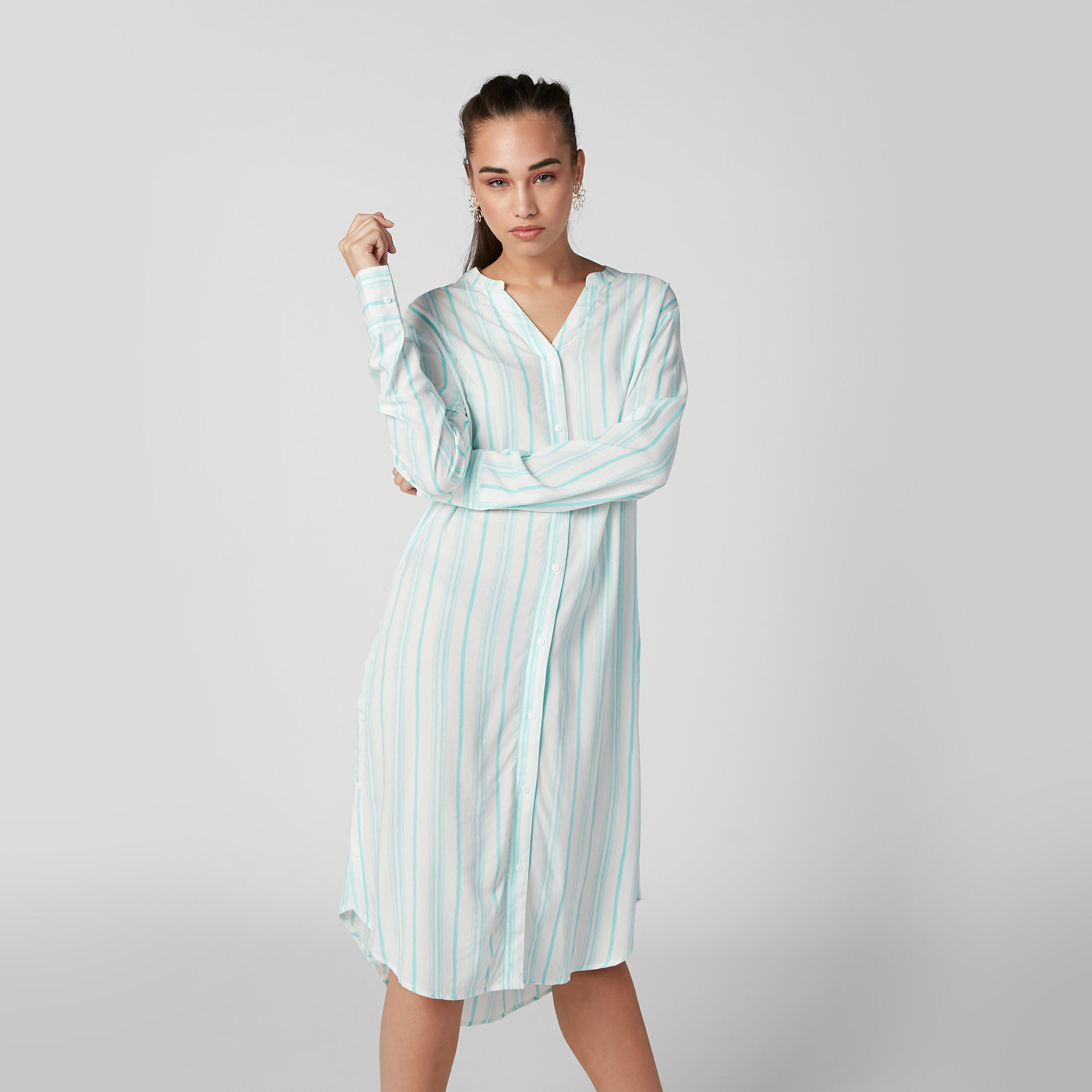 فستان قميص مقلّم بأكمام طويلة-women-clothing-dresses-image-1