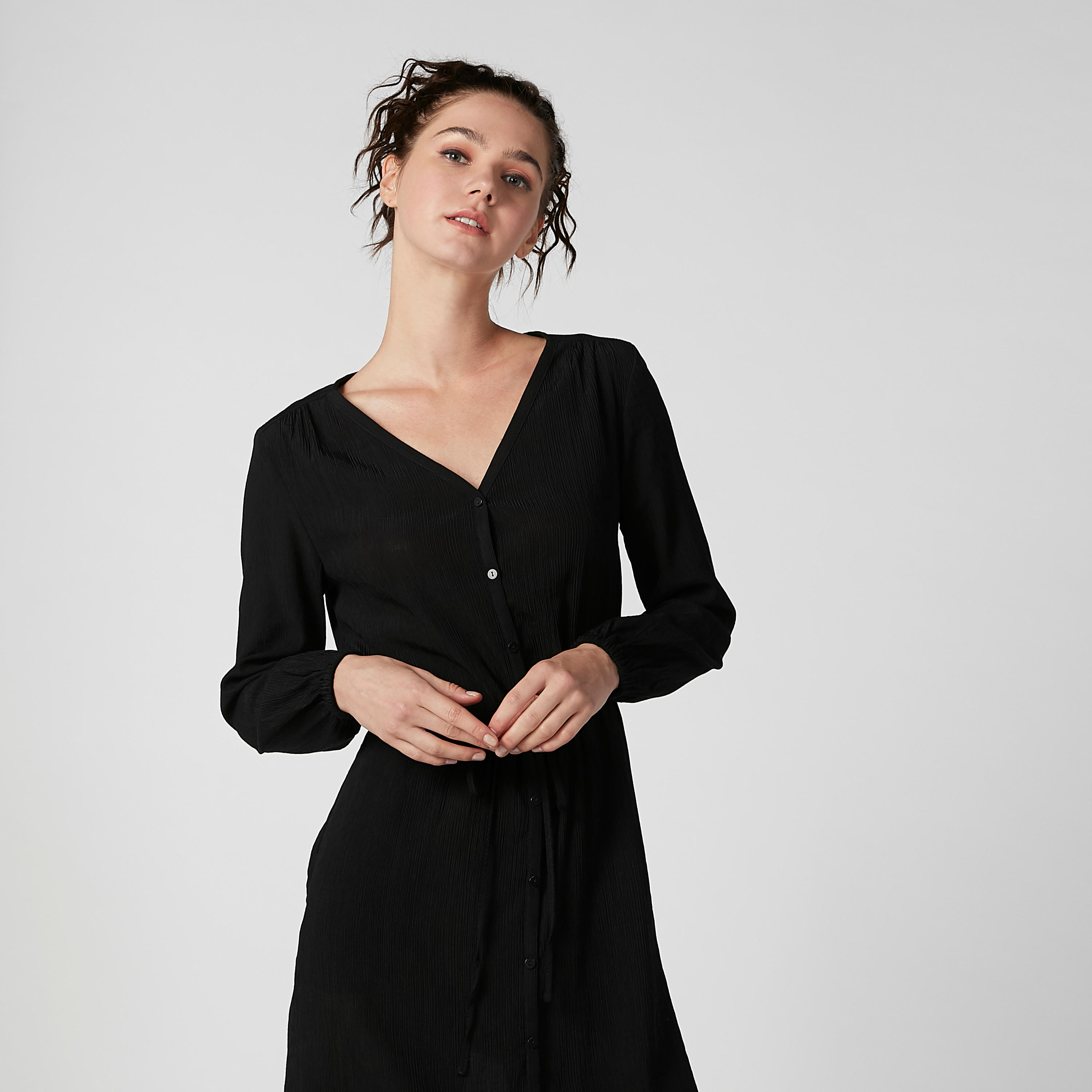 فستان قميص مستدام ميدي سادة بجيوب -women-clothing-dresses-image-3