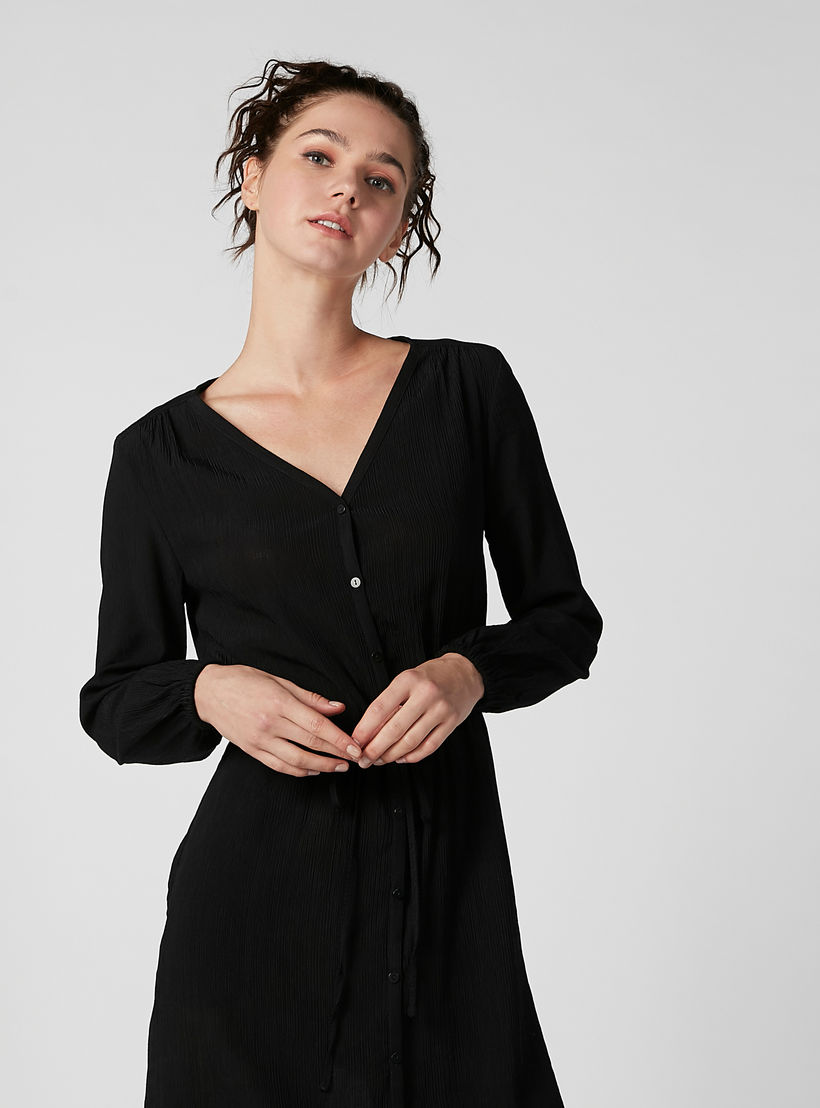 فستان قميص مستدام ميدي سادة بجيوب -women-clothing-dresses-image-3