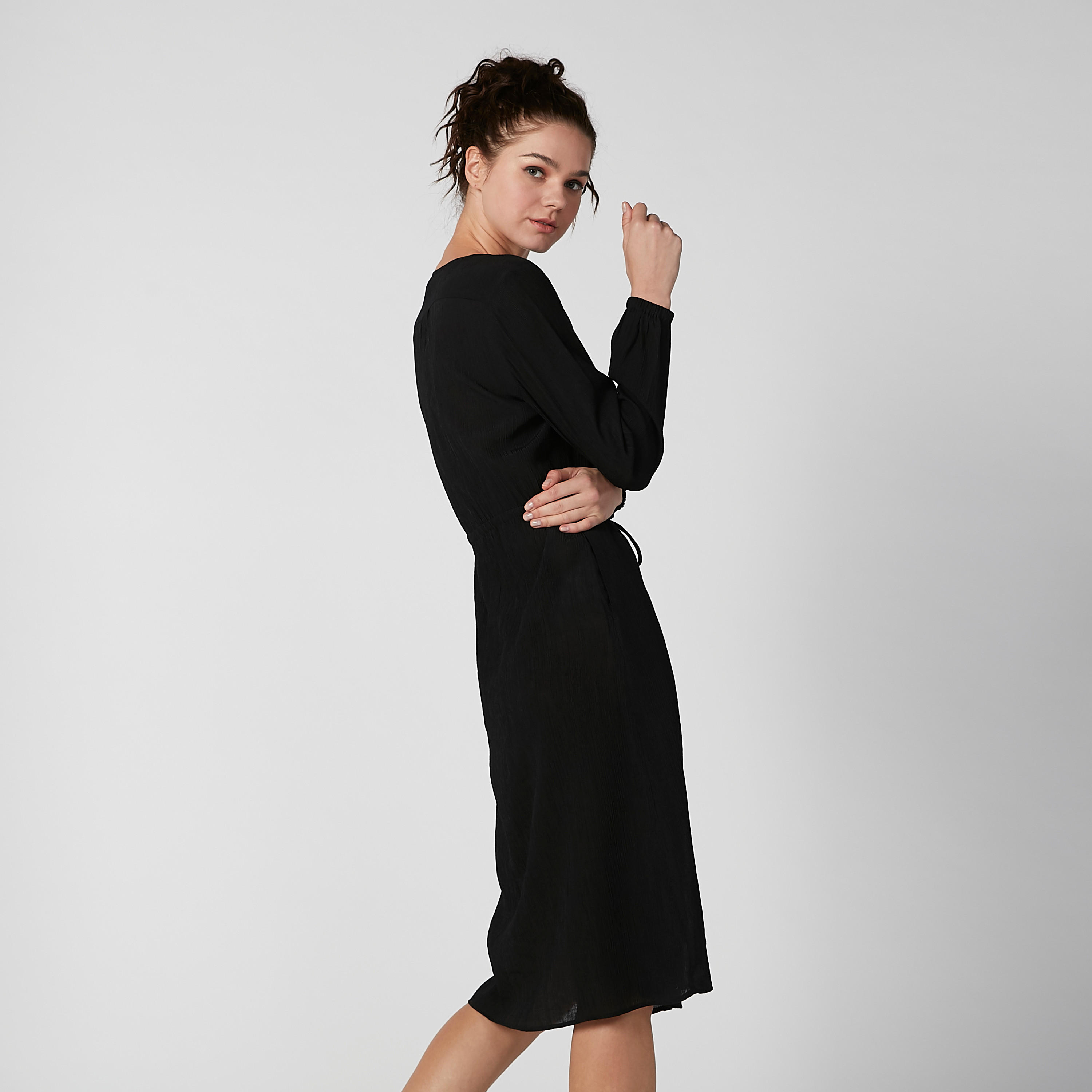 فستان قميص مستدام ميدي سادة بجيوب -women-clothing-dresses-image-5