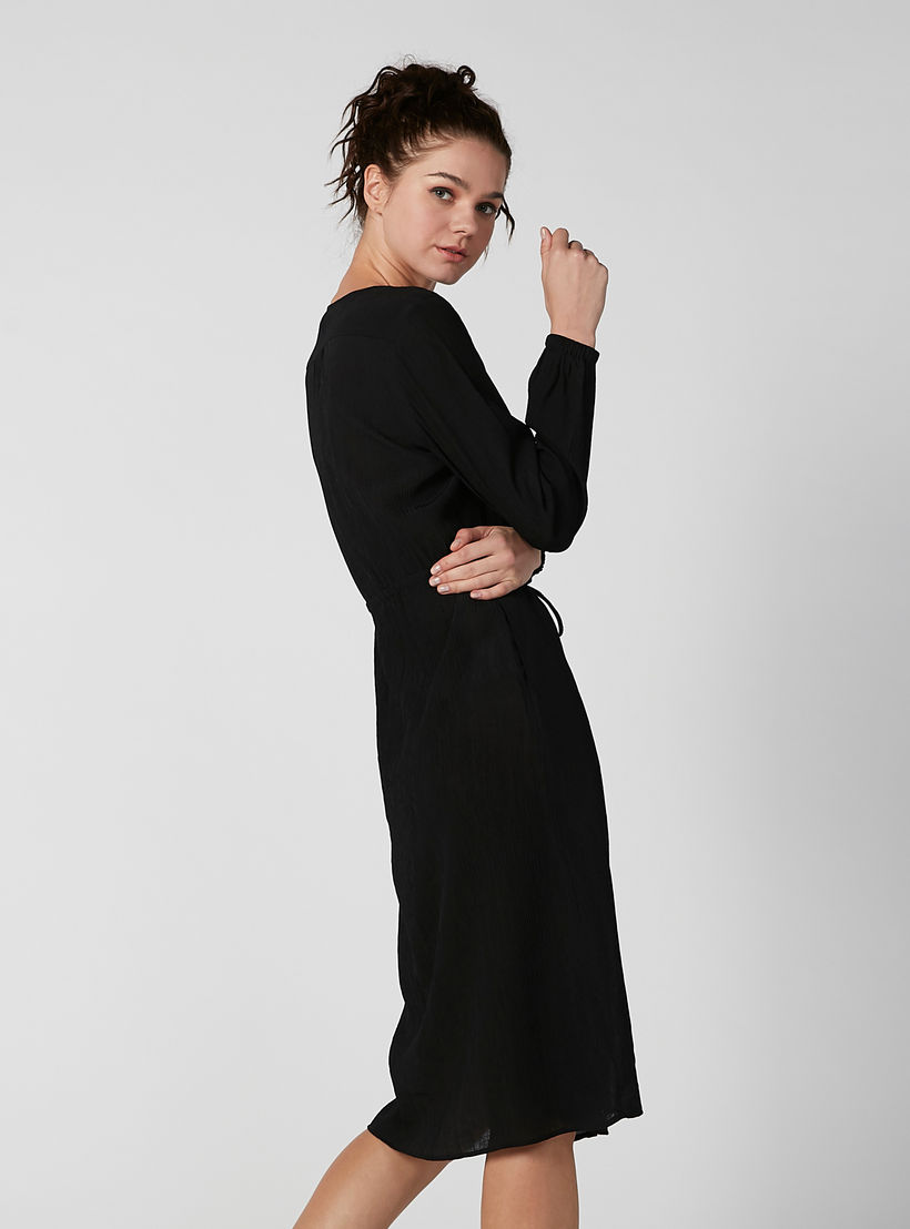 فستان قميص مستدام ميدي سادة بجيوب -women-clothing-dresses-image-5