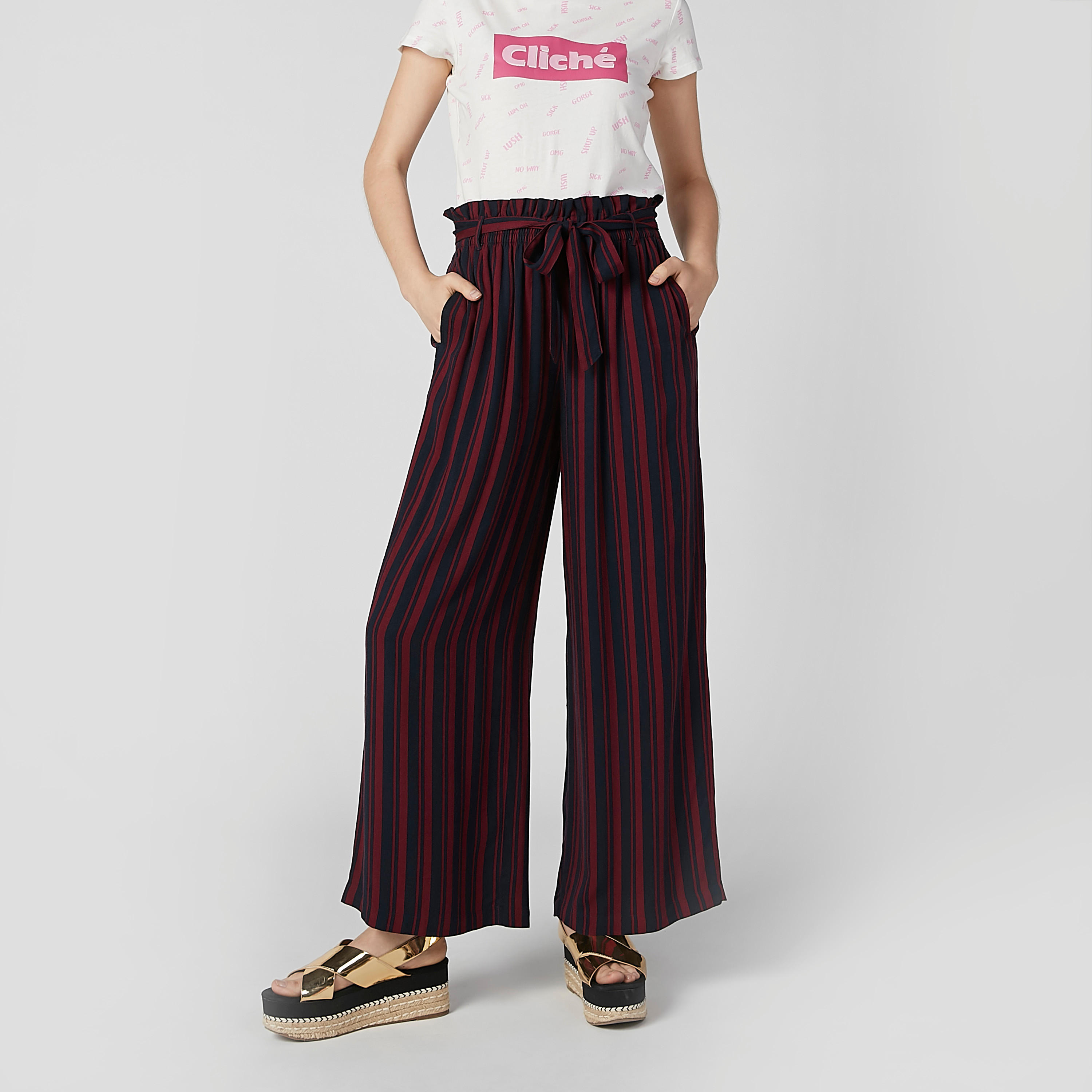 بنطال بالازو مقلم بخصر رباط وجيوب-women-clothing-bottoms-trousers-image-1