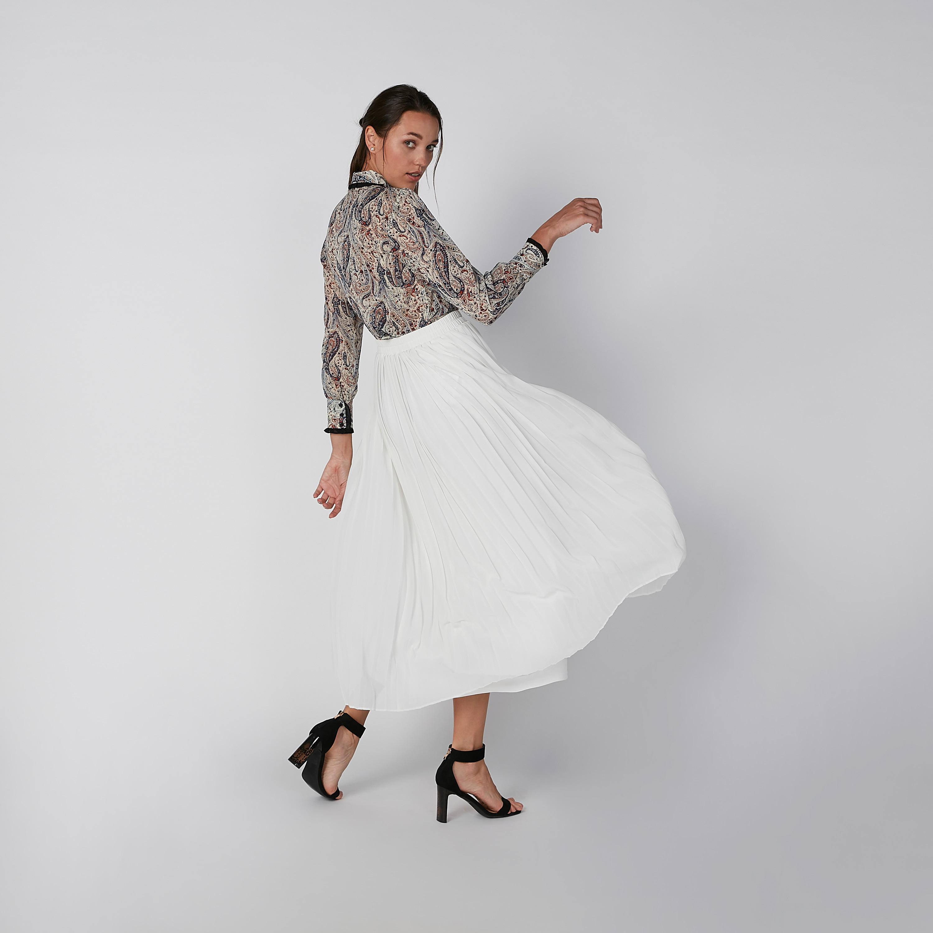 Plain Pleated A-Line Skirt with Elasticised Waistband-women-clothing-bottoms-skirts-image-1