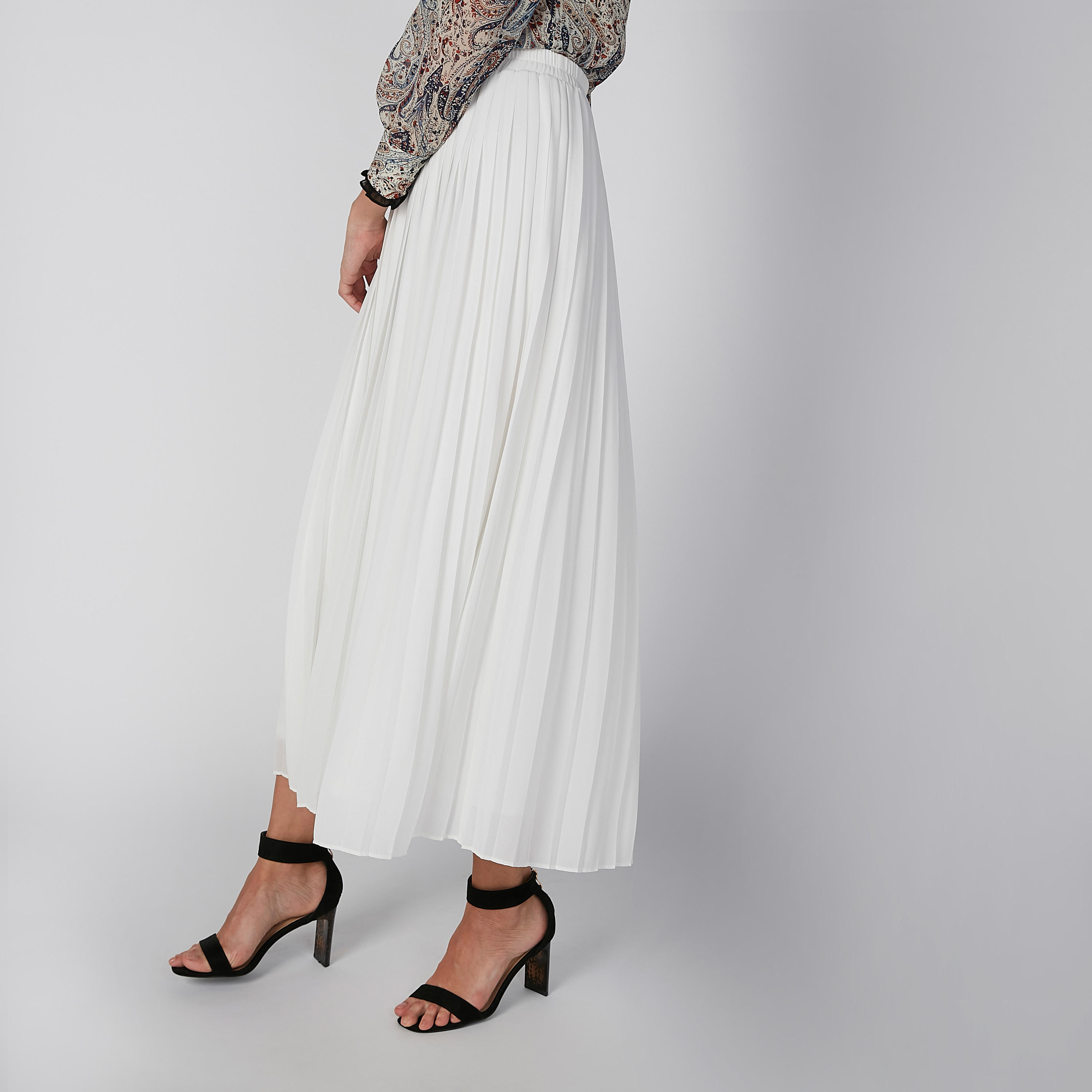 Plain Pleated A-Line Skirt with Elasticised Waistband-women-clothing-bottoms-skirts-image-4