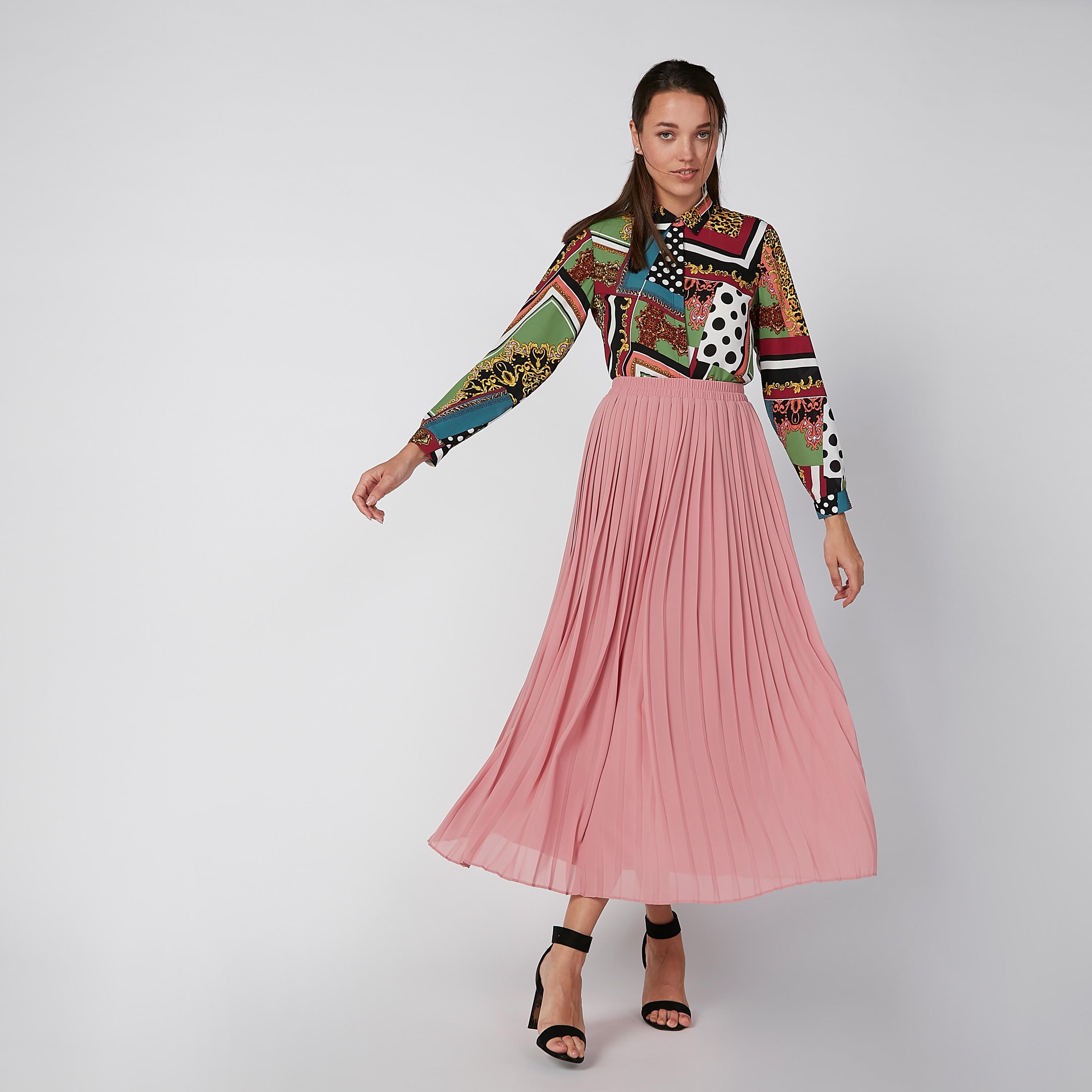 تنورة سادة إيه لاين بخصر مطاطي وثنيات-women-clothing-bottoms-skirts-image-4