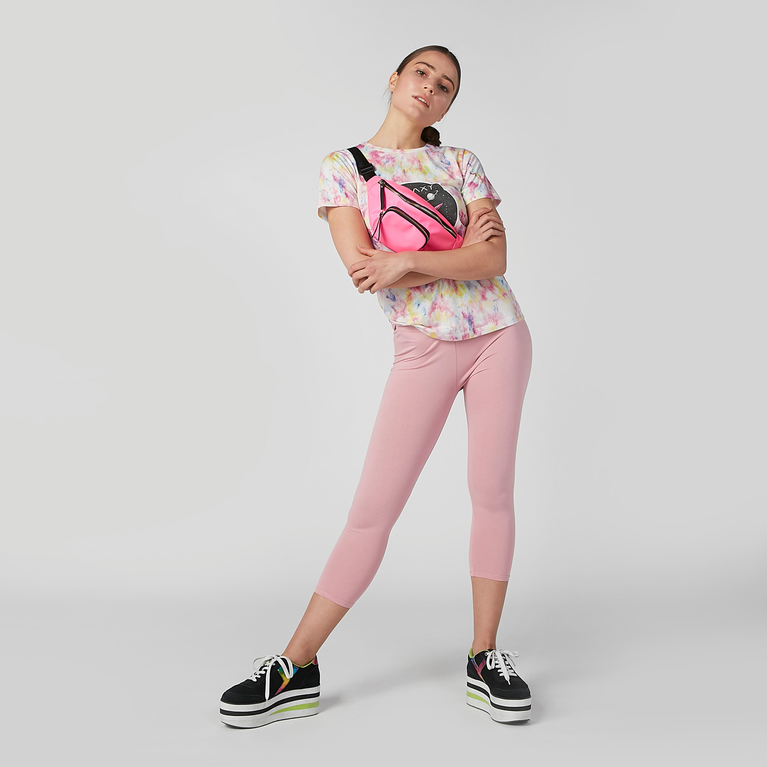 Plain 3/4 Leggings with Elasticised Waistband-women-clothing-bottoms-leggings-image-1