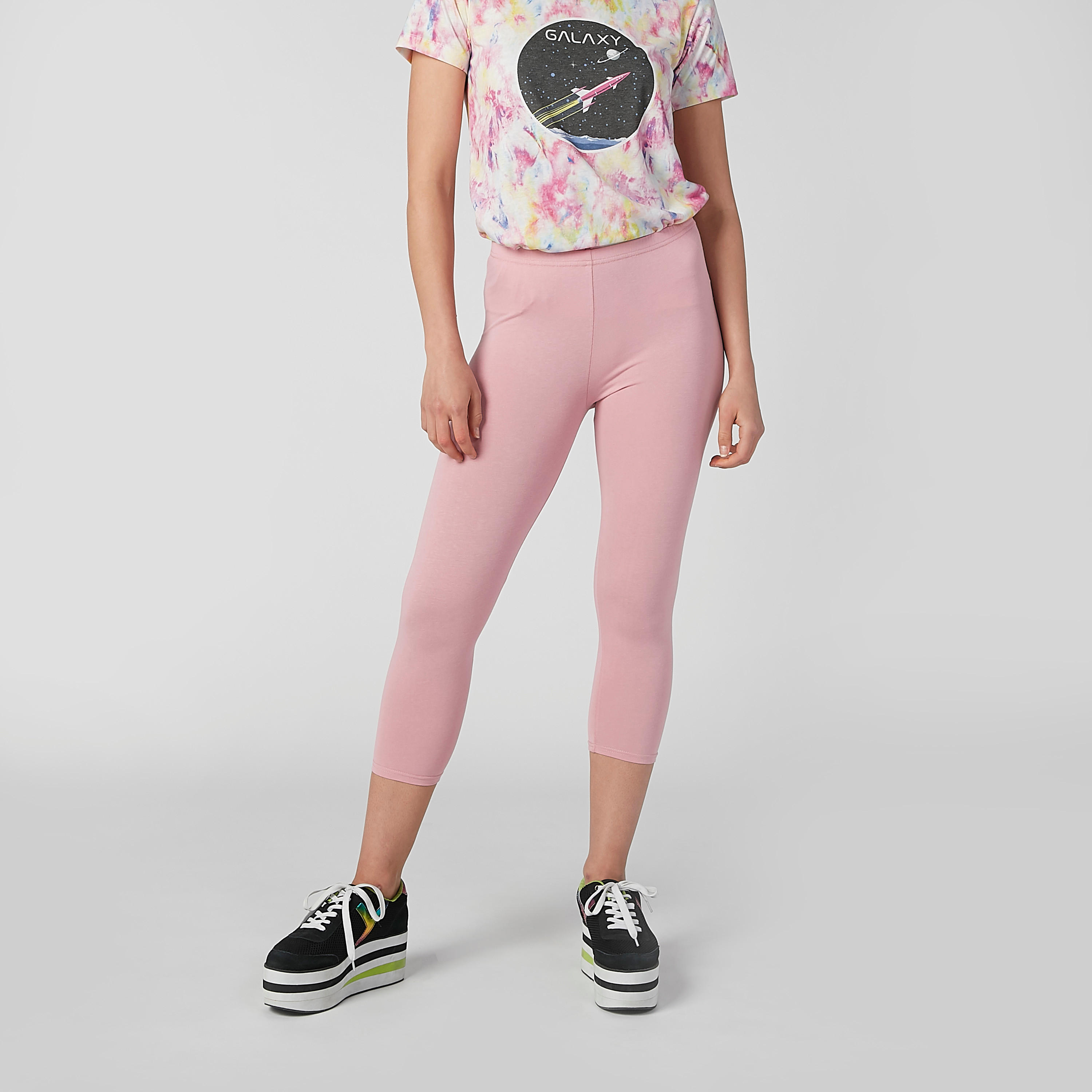 Plain 3/4 Leggings with Elasticised Waistband-women-clothing-bottoms-leggings-image-2