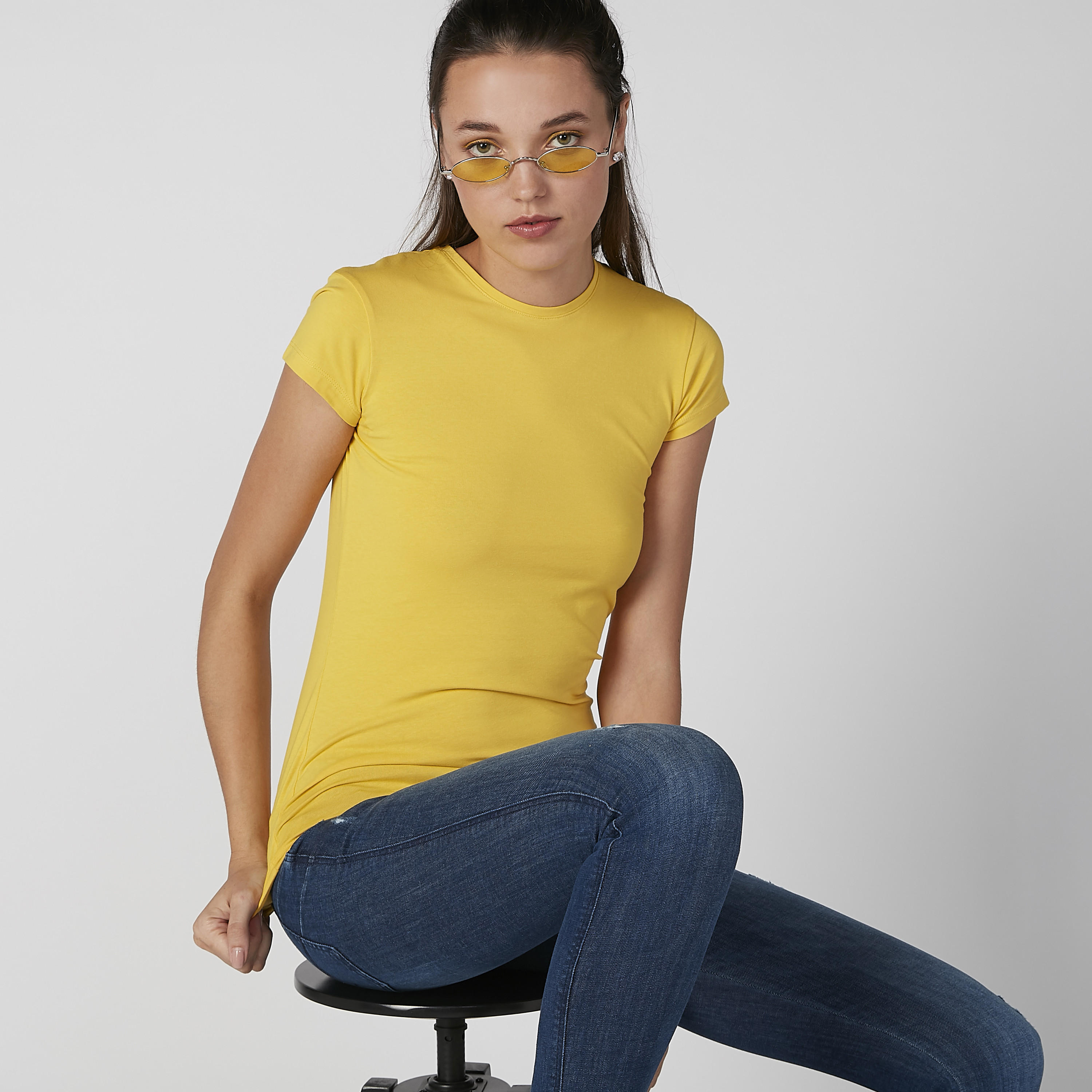 Plain T-shirt with Crew Neck and Cap Sleeves-women-clothing-shirtsandblouses-shirts-image-1