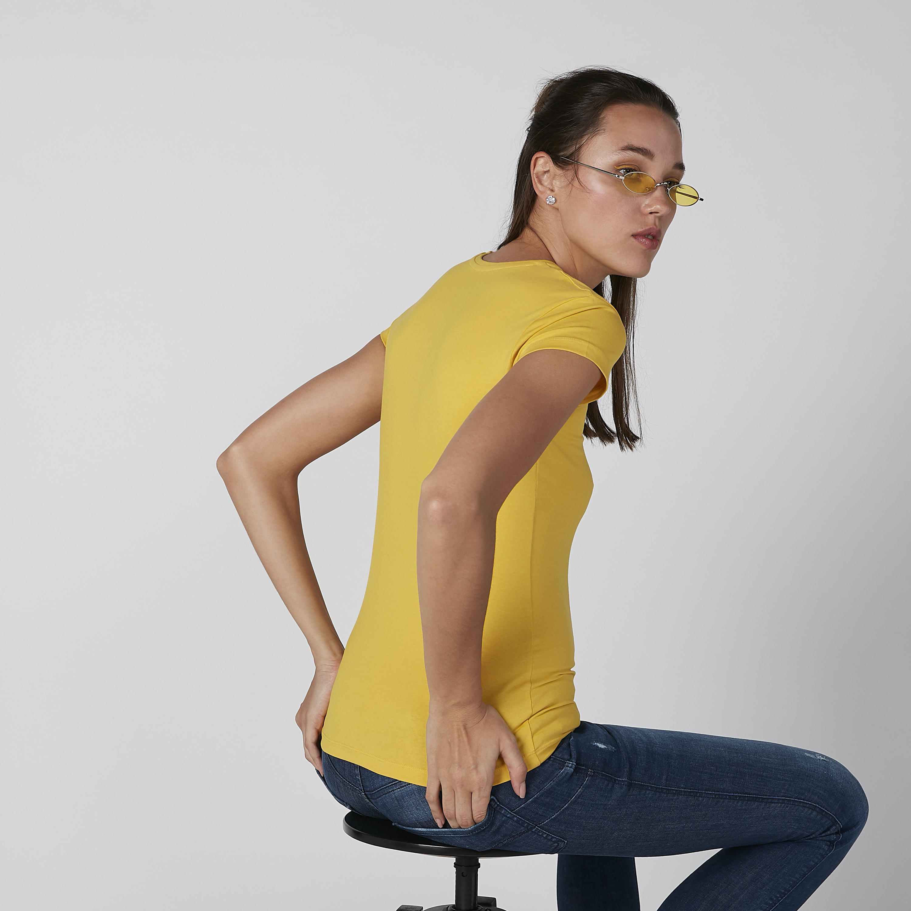 Plain T-shirt with Crew Neck and Cap Sleeves-women-clothing-shirtsandblouses-shirts-image-2